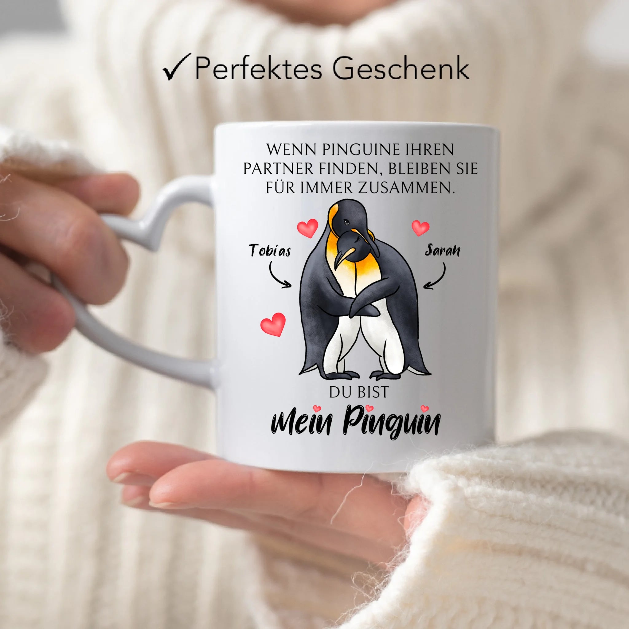 Tasse zum Valentinstag, Personalisiert Geschenk Valentinstag "Wenn Pinguine ihren Partner finden" Geschenk Jahrestag Paar Pärchen