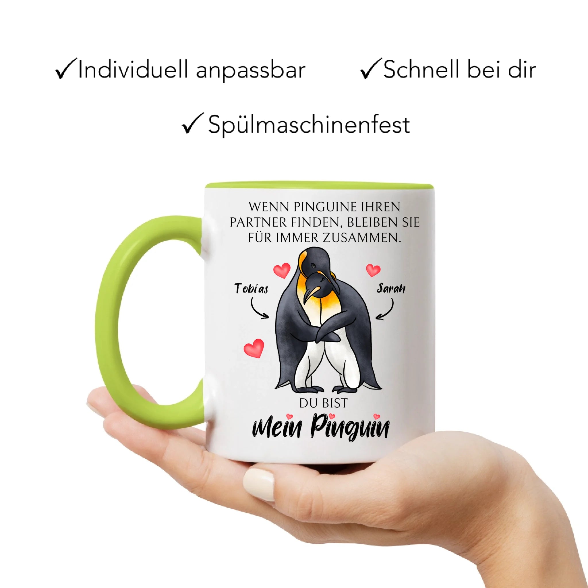 Tasse zum Valentinstag, Personalisiert Geschenk Valentinstag "Wenn Pinguine ihren Partner finden" Geschenk Jahrestag Paar Pärchen