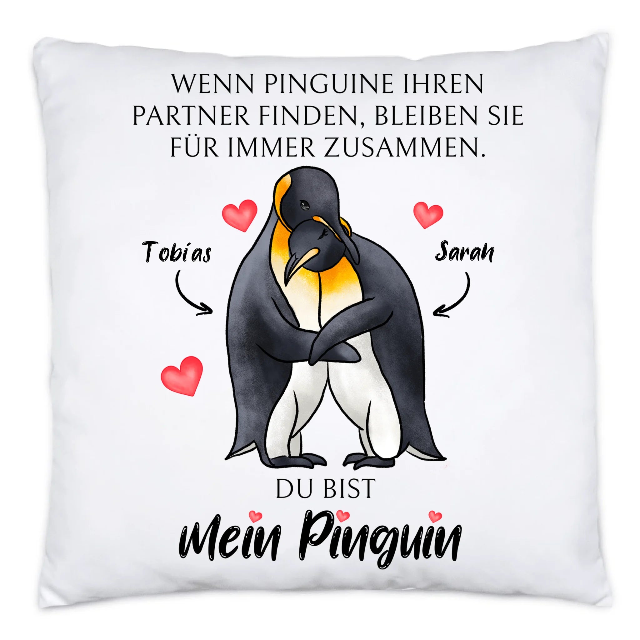 Kissen zum Valentinstag, Personalisiert Geschenk Valentinstag "Wenn Pinguine ihren Partner finden" Geschenk Jahrestag Paar Pärchen - Kissen inkl. Füllung