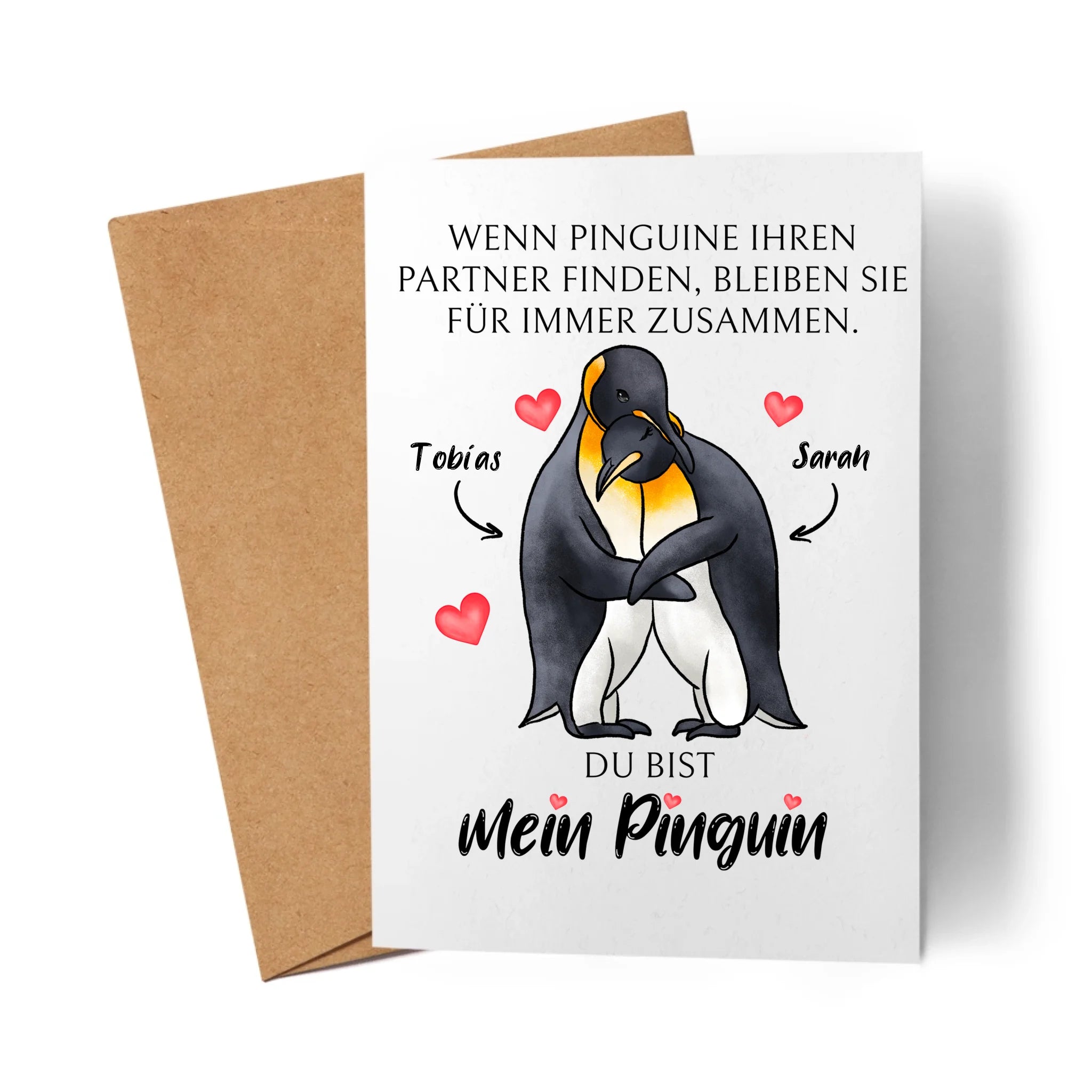 Karte zum Valentinstag, Personalisiert Geschenk Valentinstag "Wenn Pinguine ihren Partner finden" Geschenk Jahrestag Paar Pärchen - Klappkarte mit Umschlag