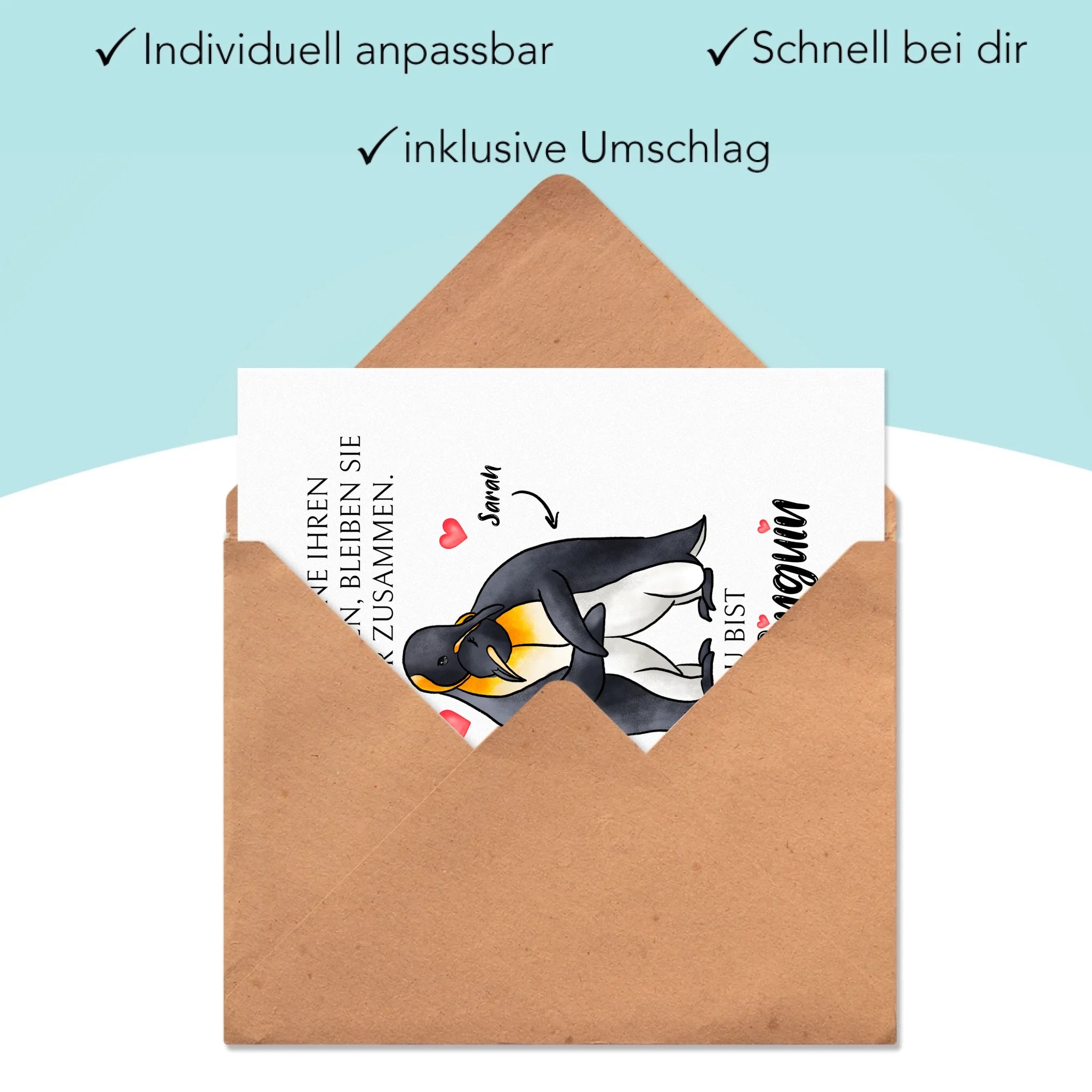 Karte zum Valentinstag, Personalisiert Geschenk Valentinstag "Wenn Pinguine ihren Partner finden" Geschenk Jahrestag Paar Pärchen - Klappkarte mit Umschlag