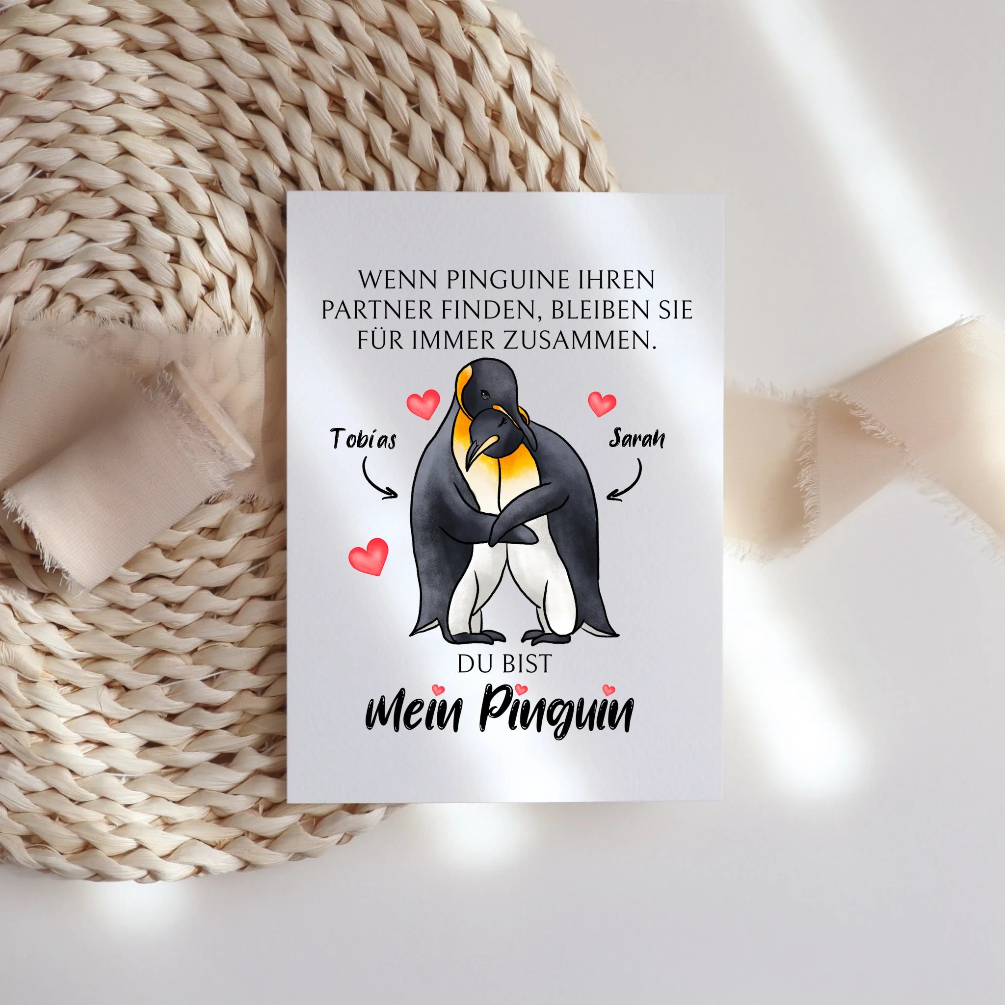 Karte zum Valentinstag, Personalisiert Geschenk Valentinstag "Wenn Pinguine ihren Partner finden" Geschenk Jahrestag Paar Pärchen - Klappkarte mit Umschlag
