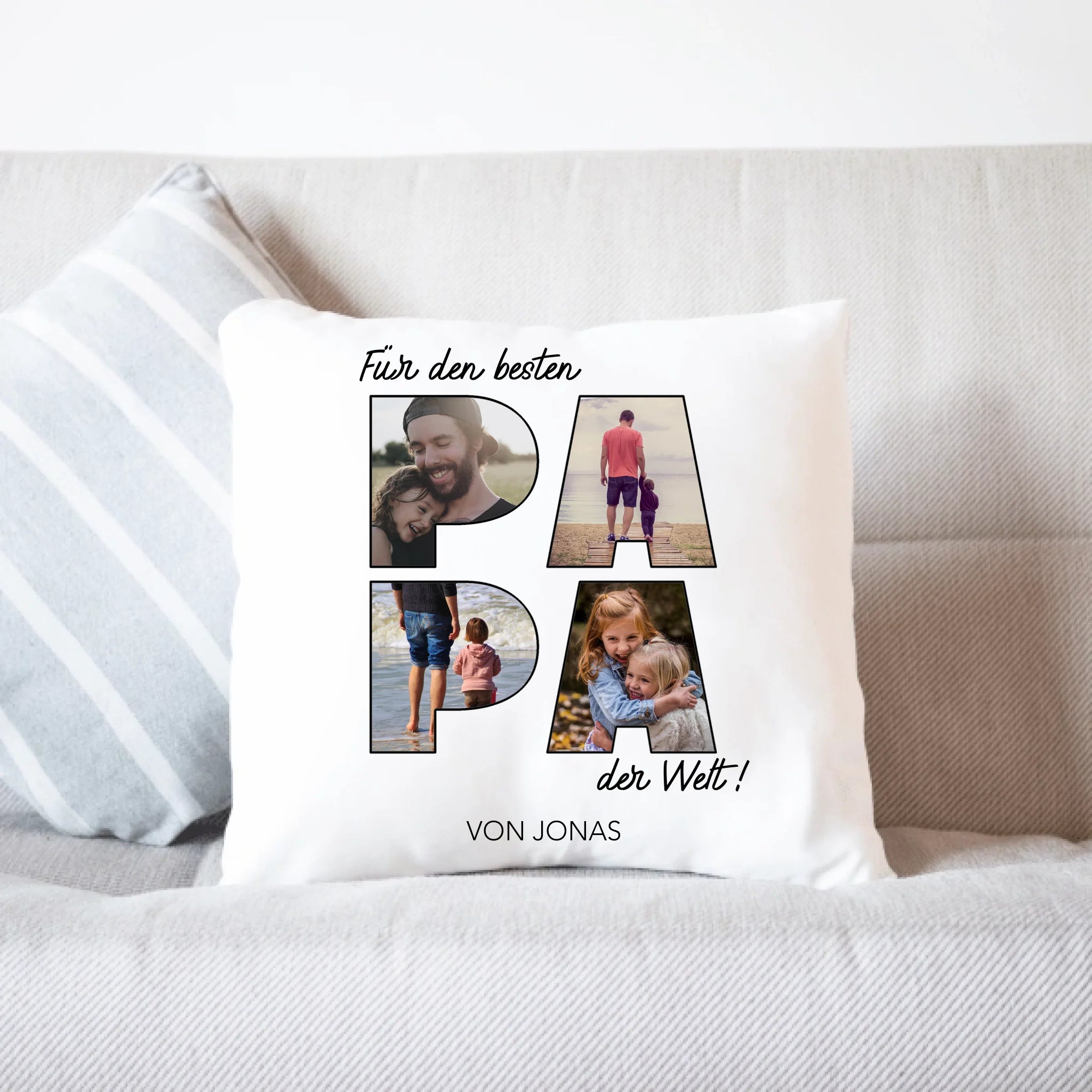 Kissen für Papa Personalisiert mit Fotos Geschenk Geburtstag, Vatertagsgeschenk Fototasse mit eigenem Bild, Vatertagstasse Bester Papa - Kissen inkl. Füllung