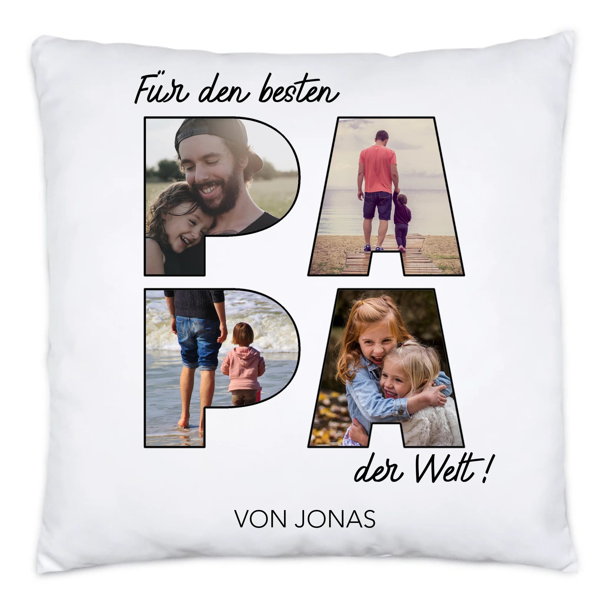 Kissen für Papa Personalisiert mit Fotos Geschenk Geburtstag, Vatertagsgeschenk Fototasse mit eigenem Bild, Vatertagstasse Bester Papa - Kissen inkl. Füllung