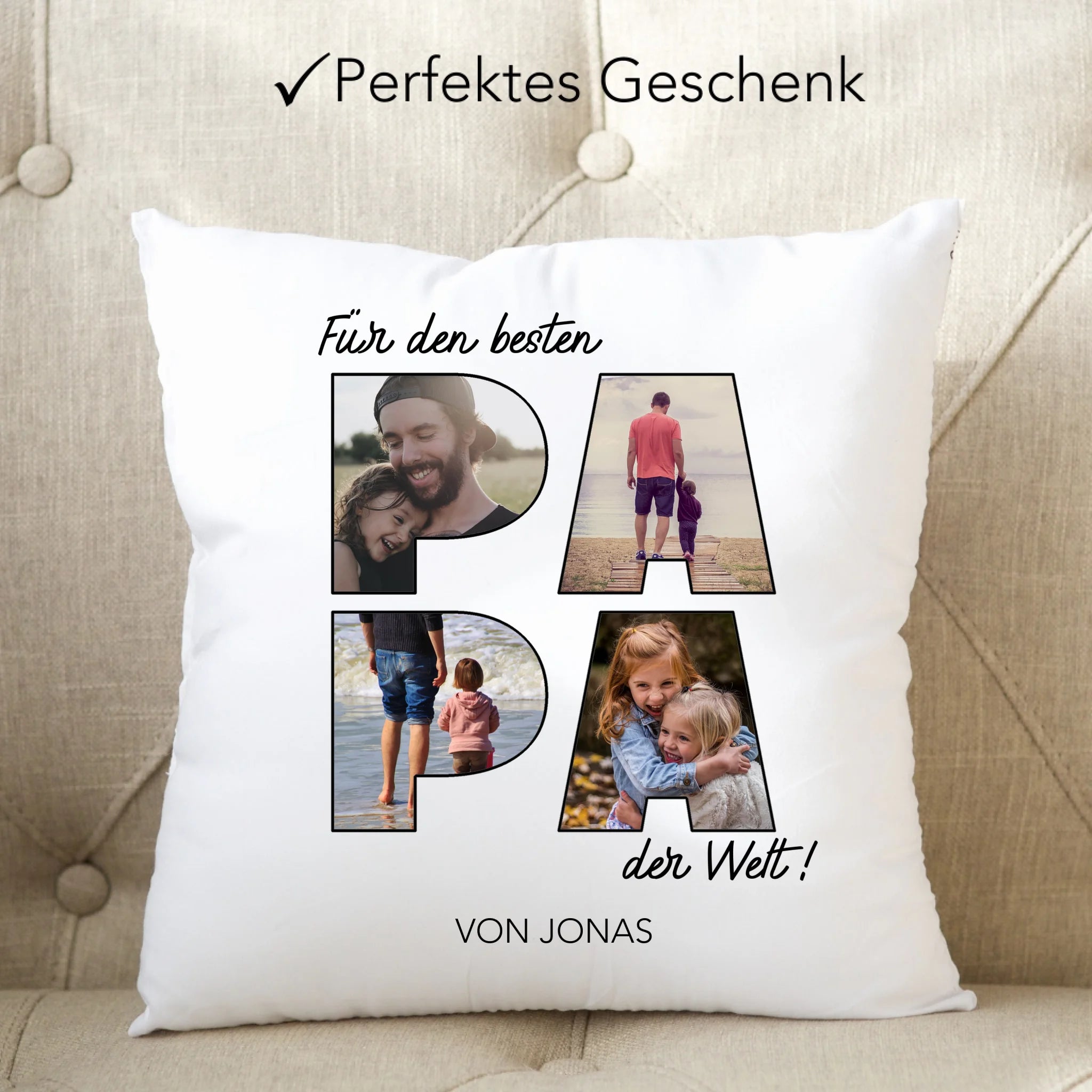 Kissen für Papa Personalisiert mit Fotos Geschenk Geburtstag, Vatertagsgeschenk Fototasse mit eigenem Bild, Vatertagstasse Bester Papa - Kissen inkl. Füllung
