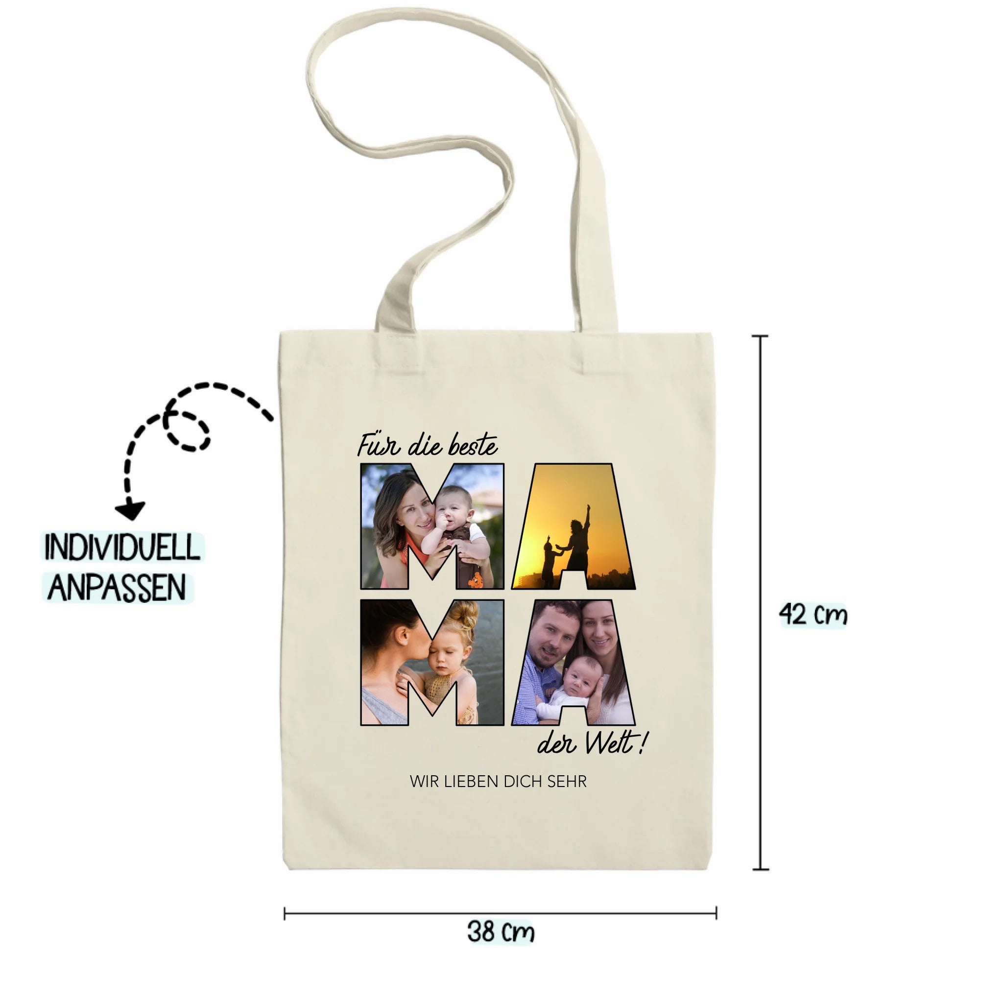 Jutebeutel für Mama Personalisiert mit Foto Geschenk Geburtstag, Muttertagsgeschenk Fototasse mit eigenem Bild, Muttertagstasse Beste Mama
