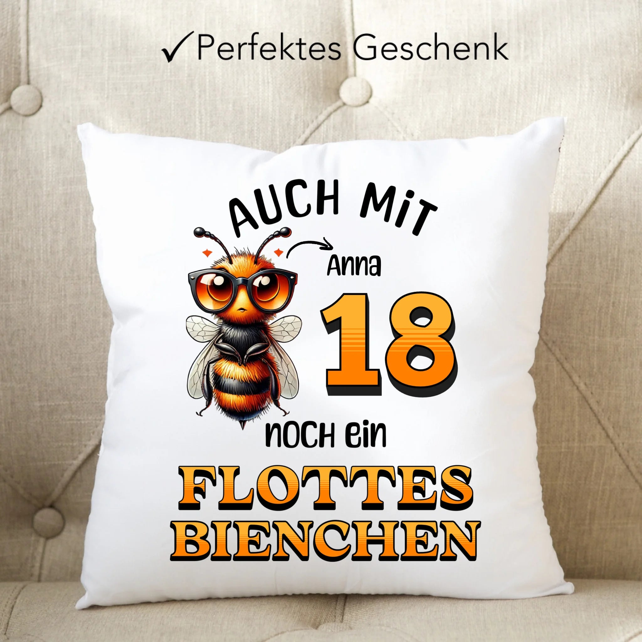 Kissen 18. Geburtstag - Flottes Bienchen ist 18-18ter Geburtstag Lustiges Geschenk Frau Frauen - Kissen inkl. Füllung