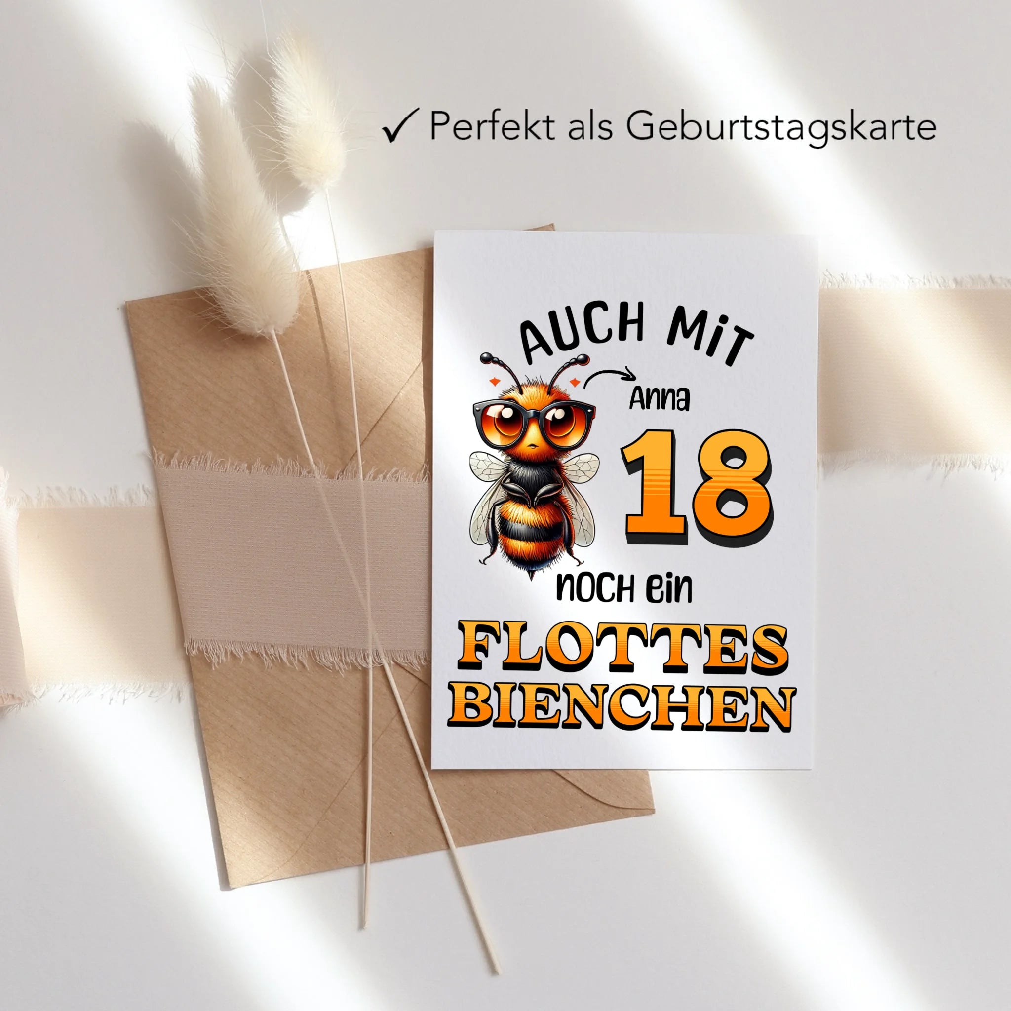 Karte 18. Geburtstag - Flottes Bienchen ist 18-18ter Geburtstag Lustiges Geldgeschenk Frau Frauen - Klappkarte mit Umschlag