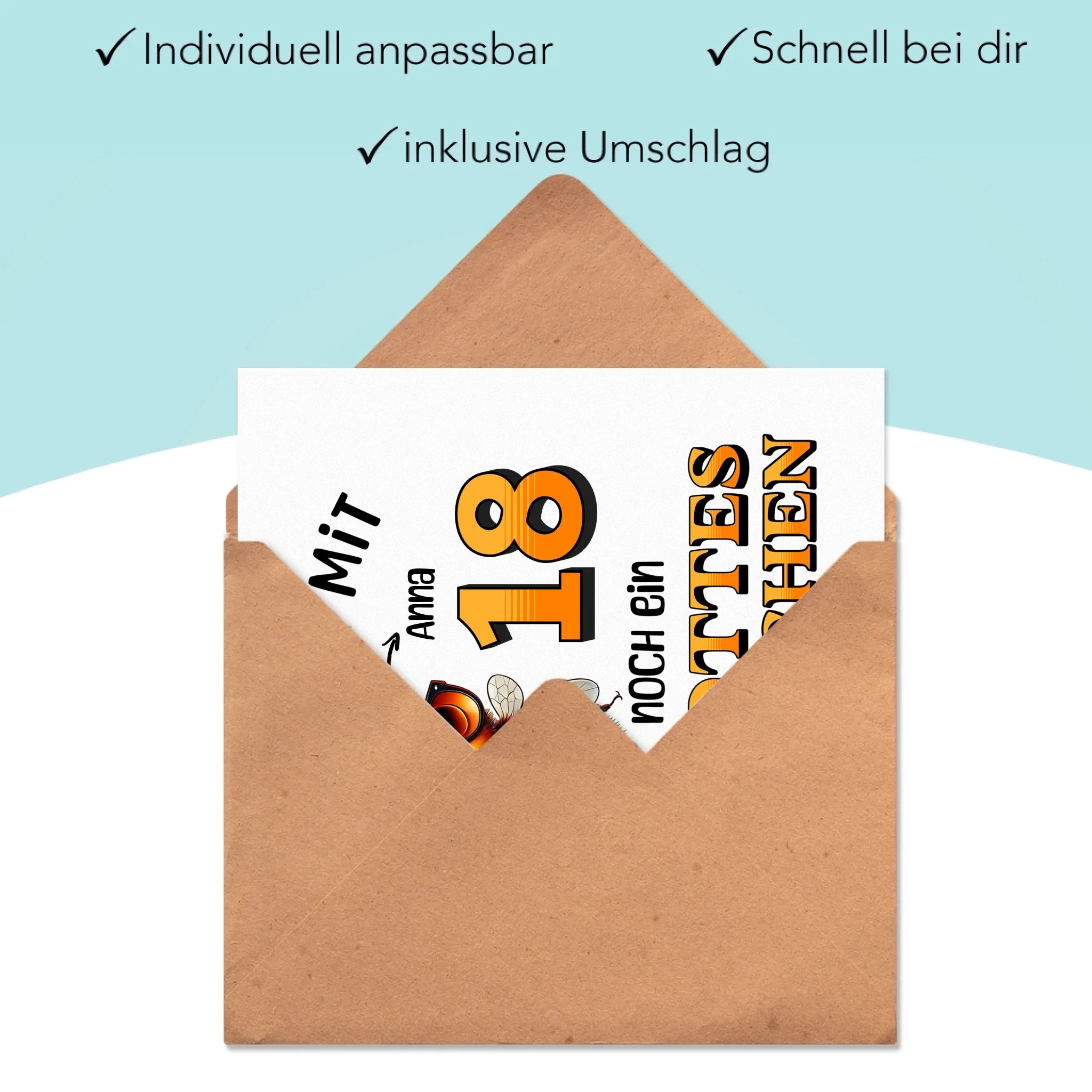 Karte 18. Geburtstag - Flottes Bienchen ist 18-18ter Geburtstag Lustiges Geldgeschenk Frau Frauen - Klappkarte mit Umschlag
