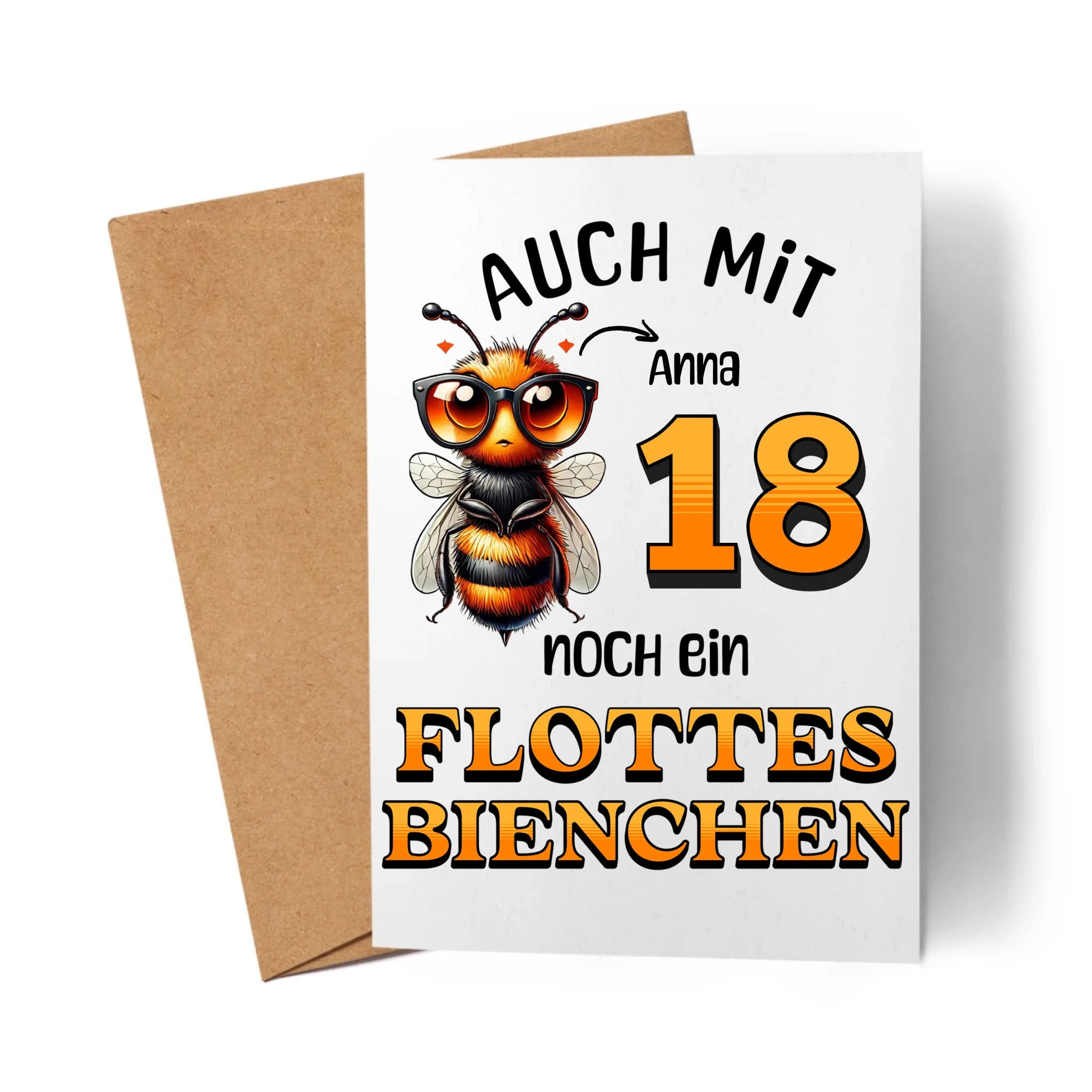 Karte 18. Geburtstag - Flottes Bienchen ist 18-18ter Geburtstag Lustiges Geldgeschenk Frau Frauen - Klappkarte mit Umschlag