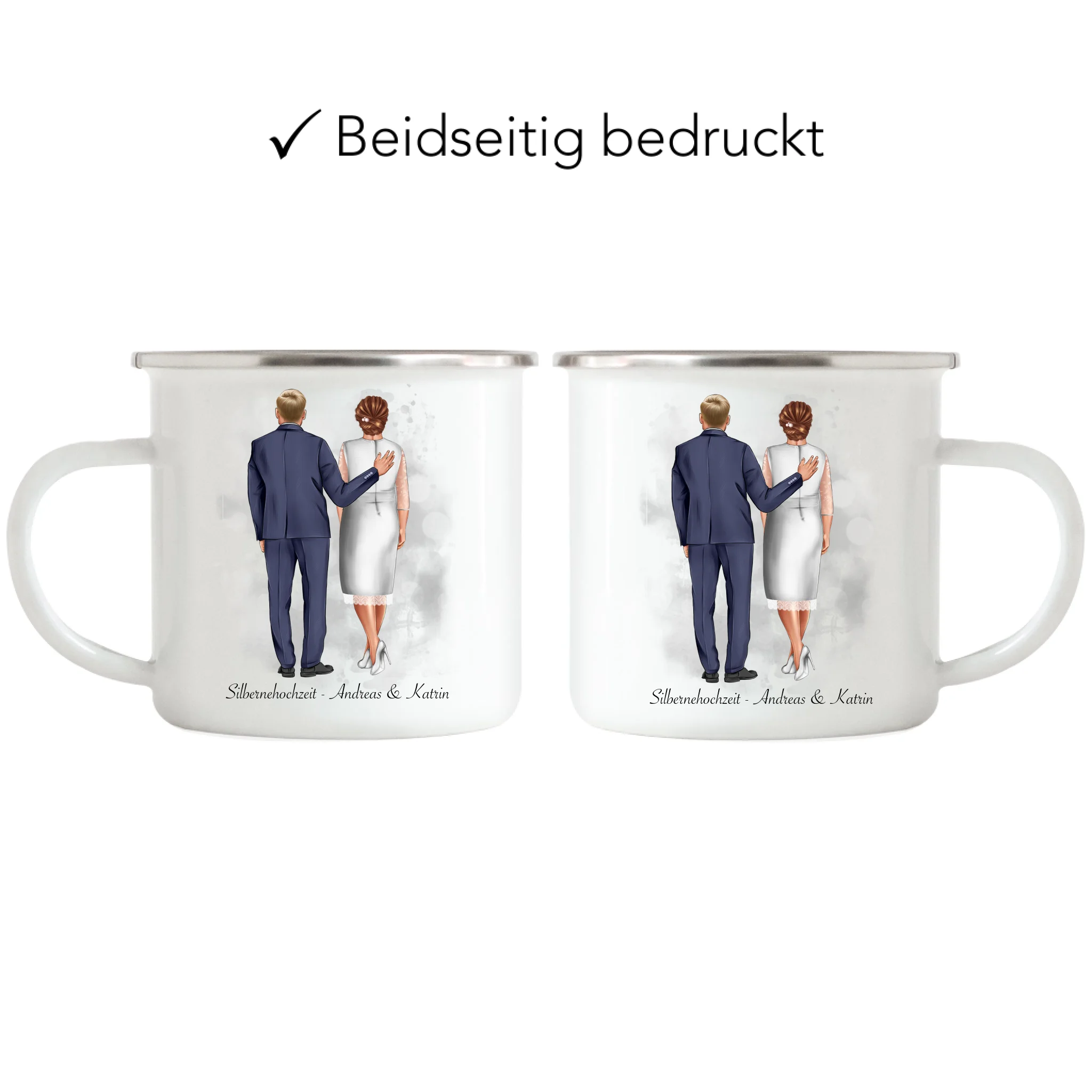 Tasse Personalisiert Goldene Hochzeit Silberne Hochzeit Silberhochzeit Jubiläum Jahrestag Pärchen Geschenk Ehe Hochzeitstag - Emaille Tasse