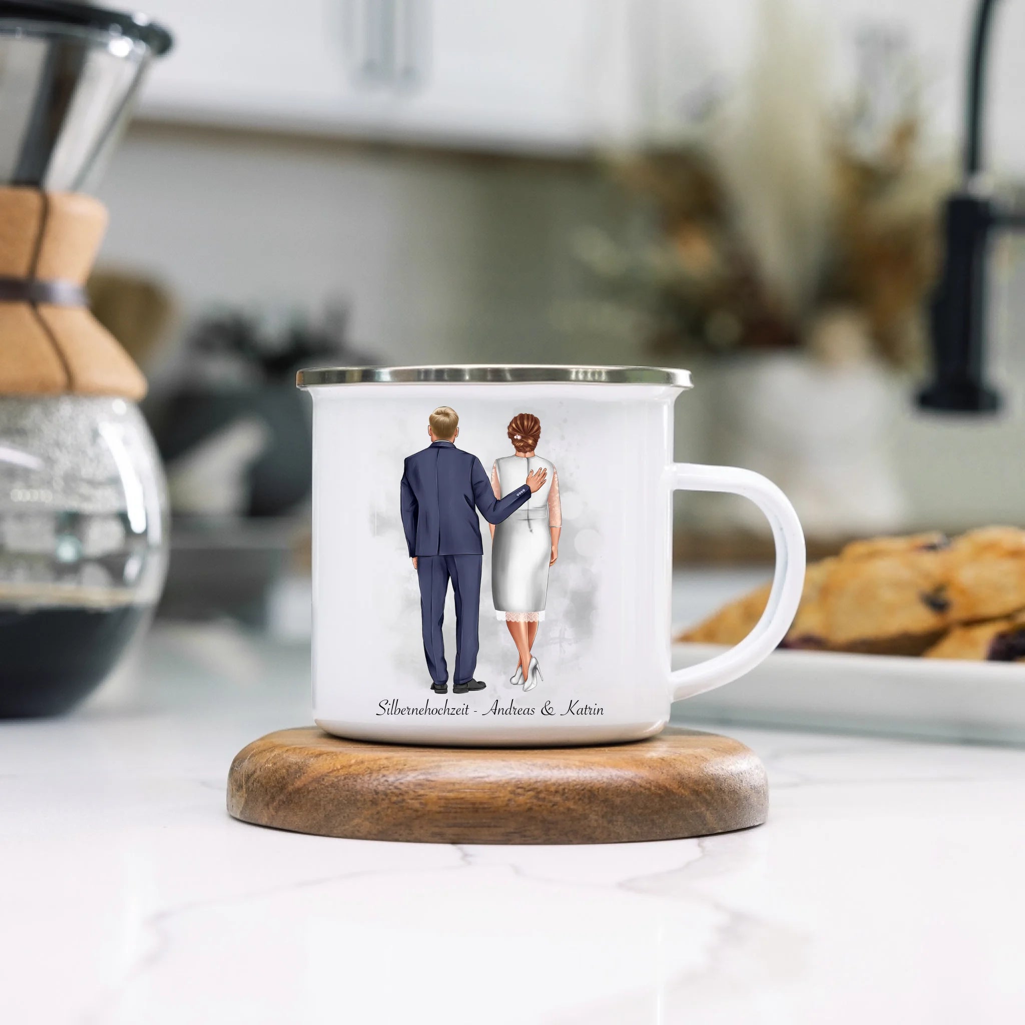 Tasse Personalisiert Goldene Hochzeit Silberne Hochzeit Silberhochzeit Jubiläum Jahrestag Pärchen Geschenk Ehe Hochzeitstag - Emaille Tasse