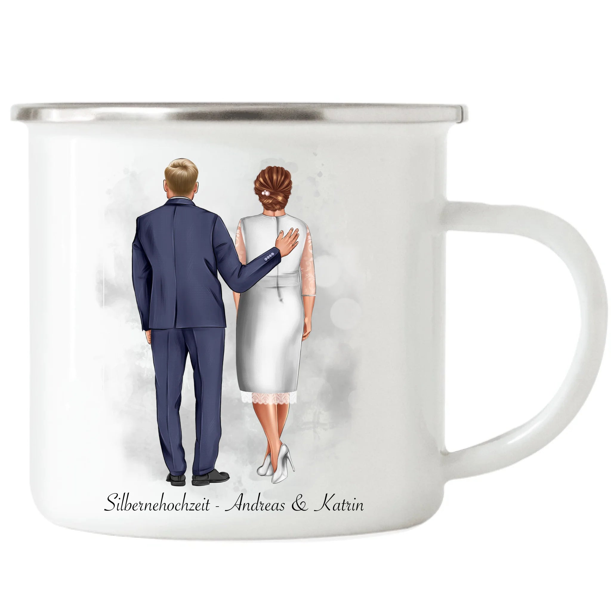 Tasse Personalisiert Goldene Hochzeit Silberne Hochzeit Silberhochzeit Jubiläum Jahrestag Pärchen Geschenk Ehe Hochzeitstag - Emaille Tasse