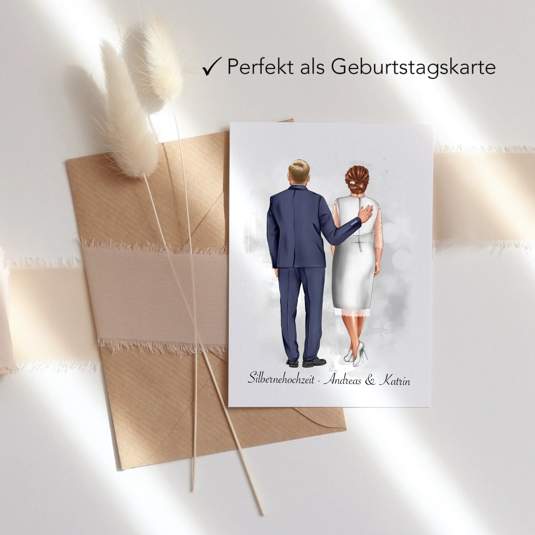 Karte Personalisiert Goldene Hochzeit Silberne Hochzeit Silberhochzeit Jubiläum Jahrestag Pärchen Geschenk Ehe Hochzeitstag - Klappkarte mit Umschlag