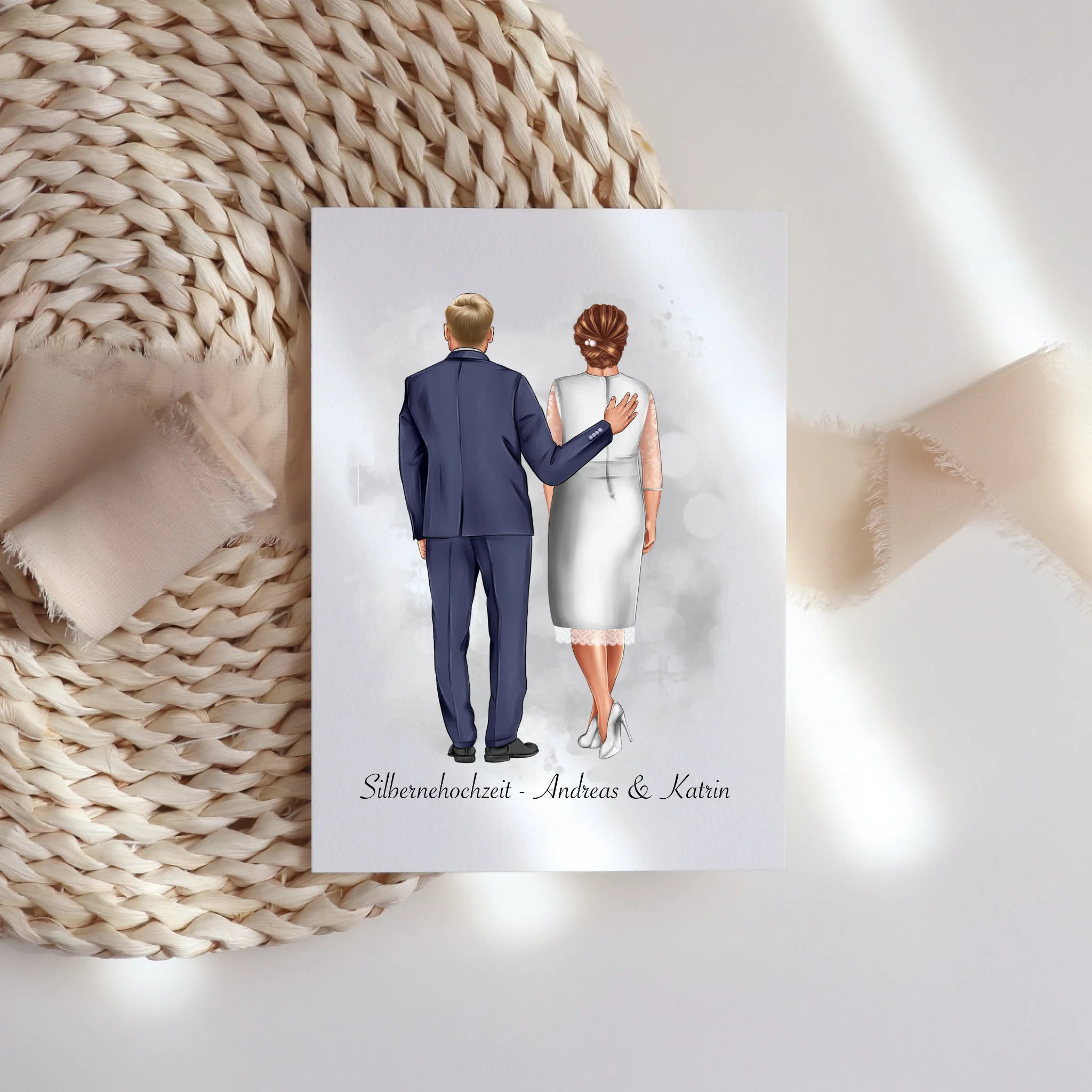 Karte Personalisiert Goldene Hochzeit Silberne Hochzeit Silberhochzeit Jubiläum Jahrestag Pärchen Geschenk Ehe Hochzeitstag - Klappkarte mit Umschlag