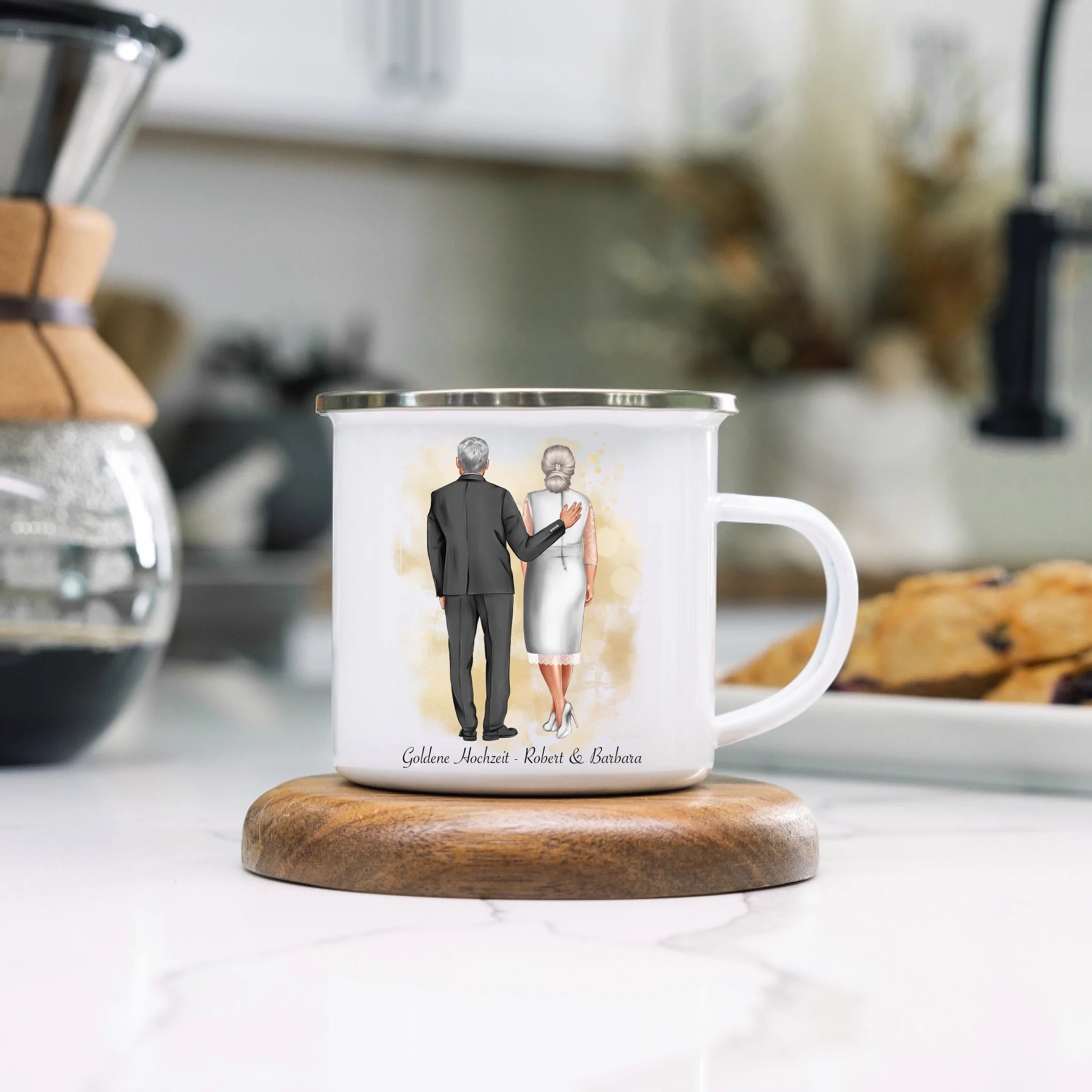Tasse Personalisiert Goldene Hochzeit Silberne Hochzeit Silberhochzeit Jubiläum Jahrestag Geschenk Hochzeitstag Ehe Pärchen - Emaille Tasse