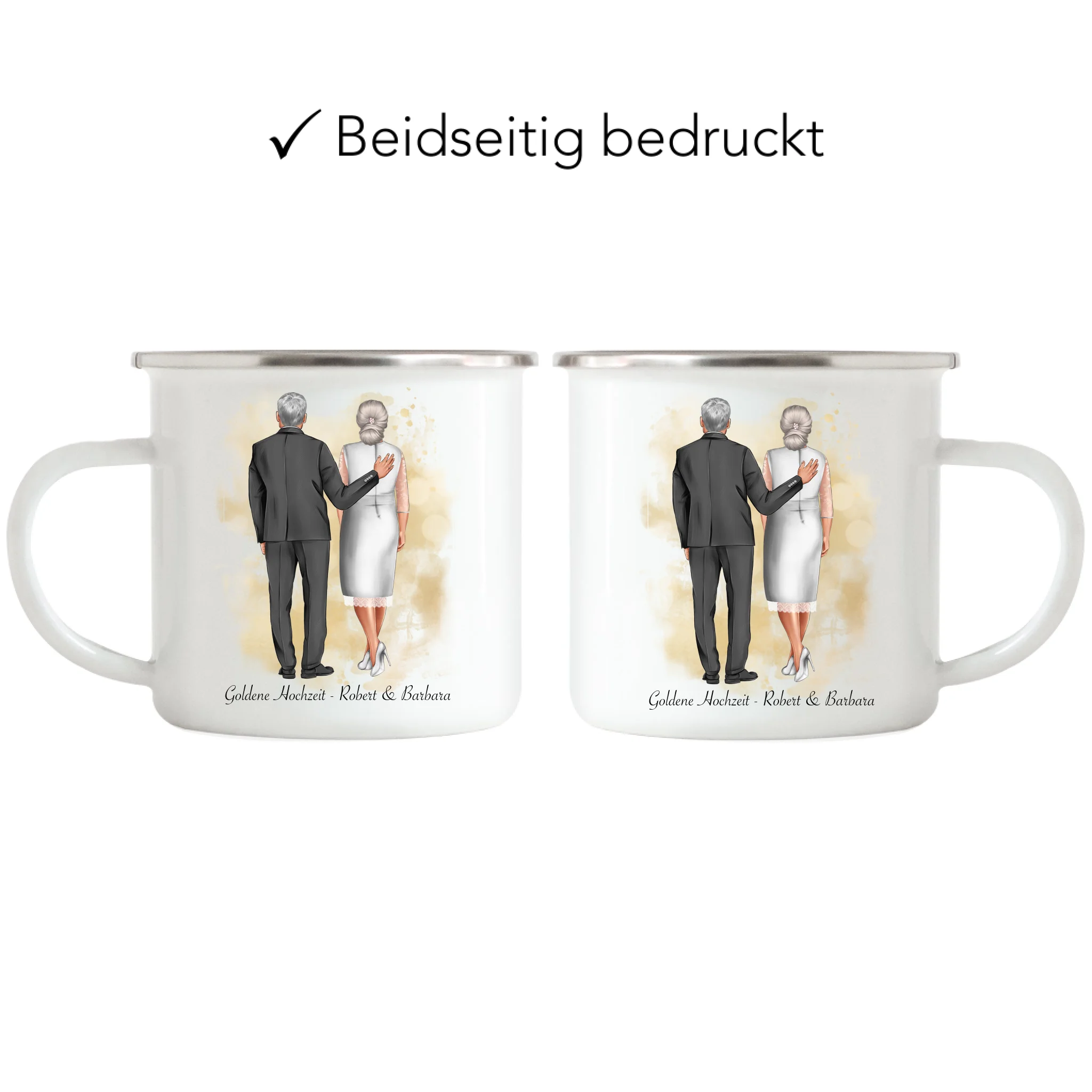 Tasse Personalisiert Goldene Hochzeit Silberne Hochzeit Silberhochzeit Jubiläum Jahrestag Geschenk Hochzeitstag Ehe Pärchen - Emaille Tasse