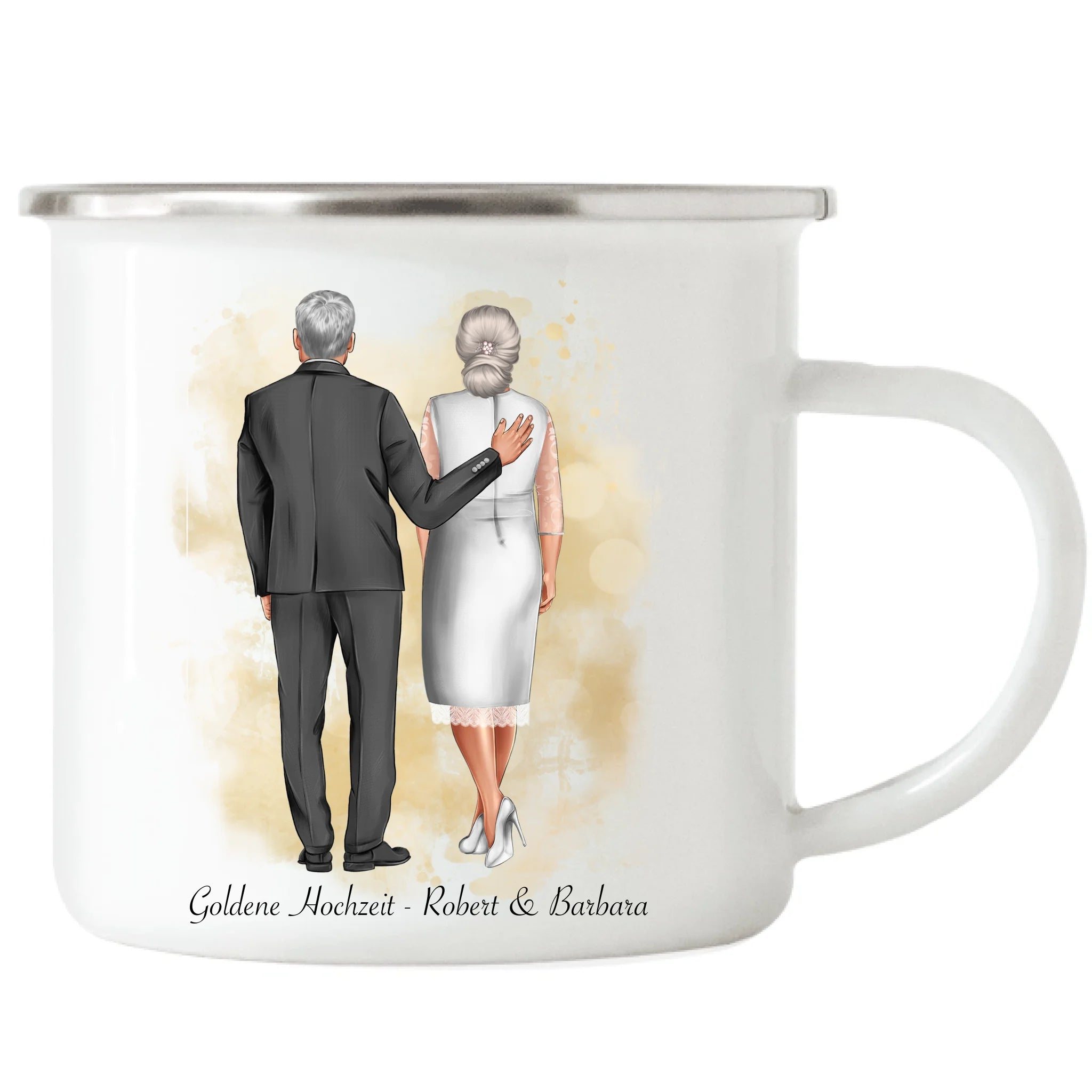Tasse Personalisiert Goldene Hochzeit Silberne Hochzeit Silberhochzeit Jubiläum Jahrestag Geschenk Hochzeitstag Ehe Pärchen - Emaille Tasse