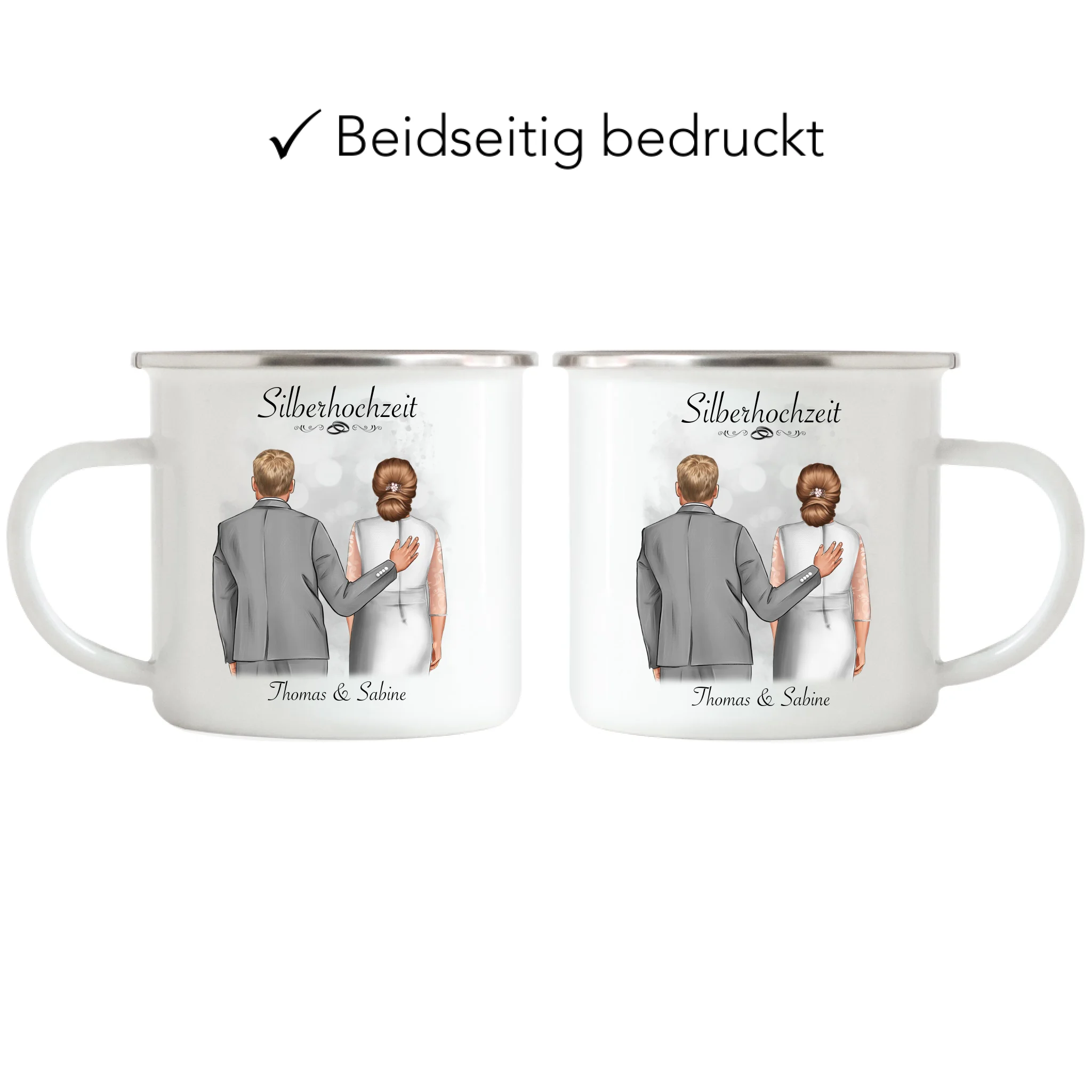 Tasse Silberhochzeit Personalisiert Silberne Hochzeit Bild Geschenk Hochzeitstag 25. Hochzeitstag Jubiläum für Paare - Emaille Tasse