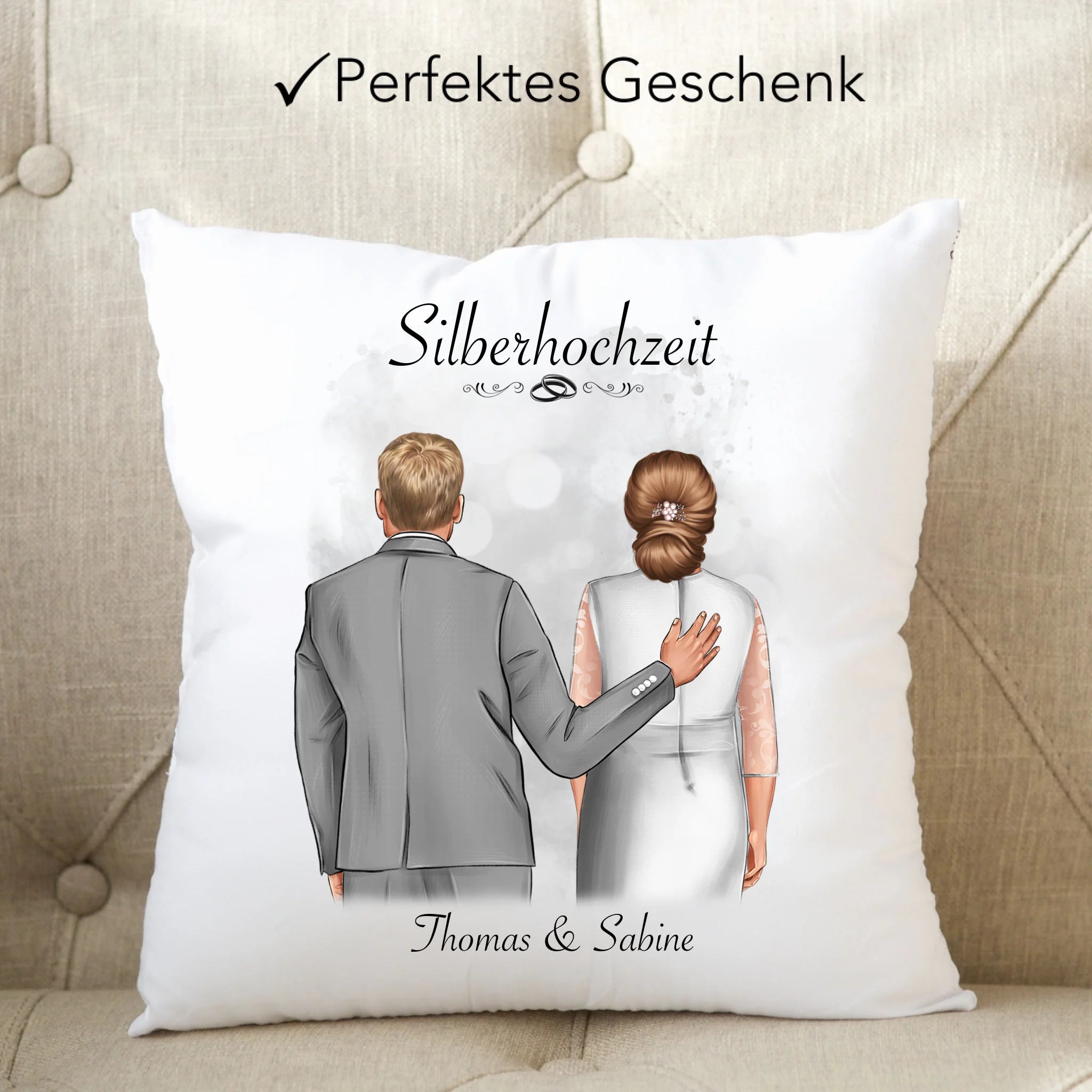 Kissen Silberhochzeit Personalisiert Silberne Hochzeit Bild Geschenk Hochzeitstag 25. Hochzeitstag Jubiläum für Paare - Kissen inkl. Füllung