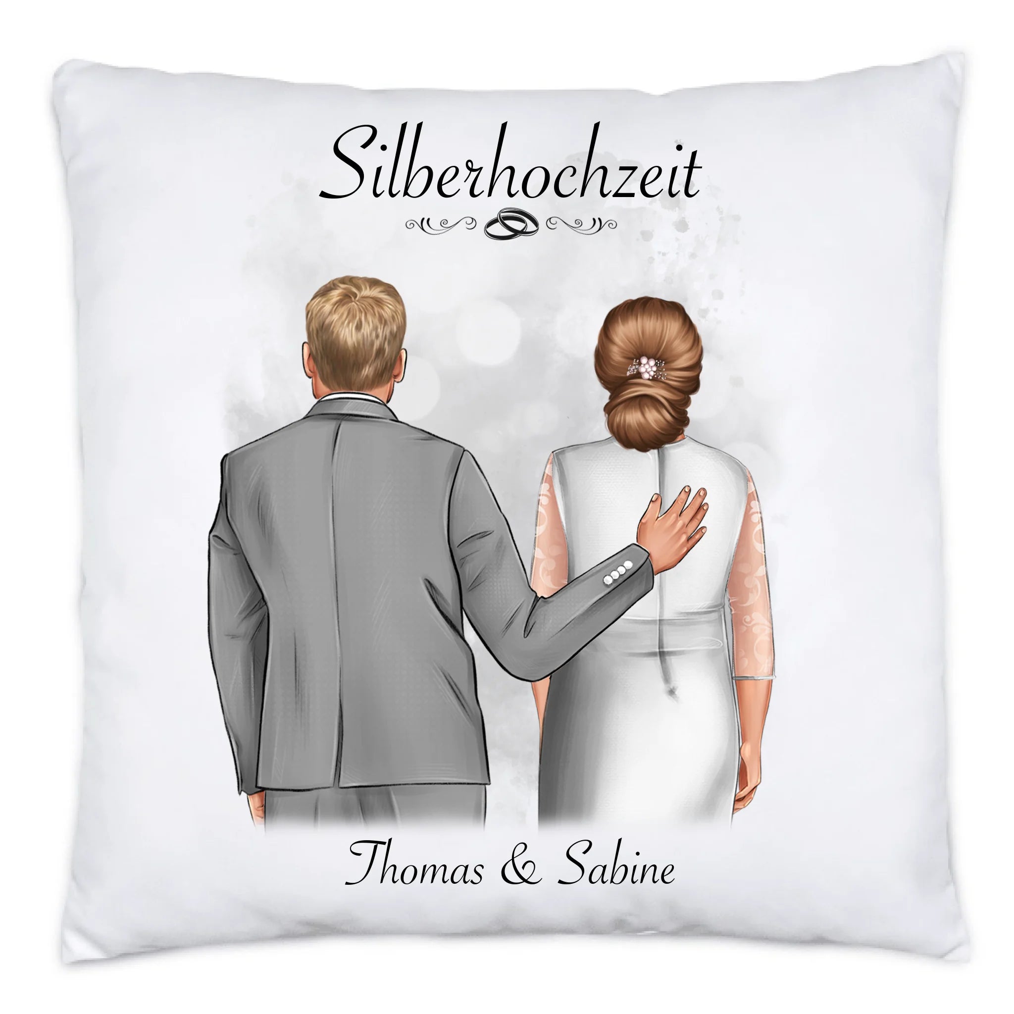 Kissen Silberhochzeit Personalisiert Silberne Hochzeit Bild Geschenk Hochzeitstag 25. Hochzeitstag Jubiläum für Paare - Kissen inkl. Füllung