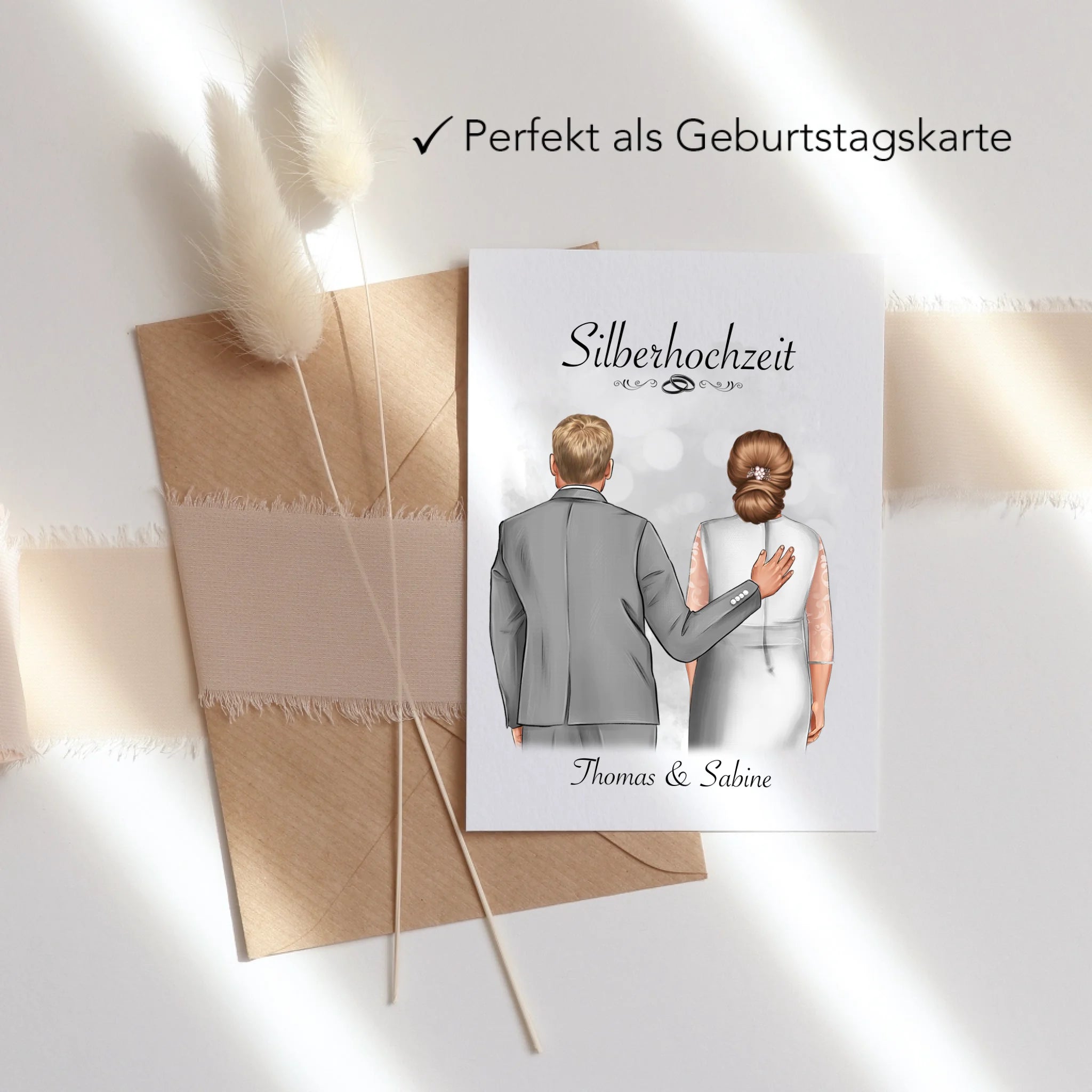 Karte Silberhochzeit Personalisiert Silberne Hochzeit Bild Geschenk Hochzeitstag 25. Hochzeitstag Jubiläum für Paare - Klappkarte mit Umschlag