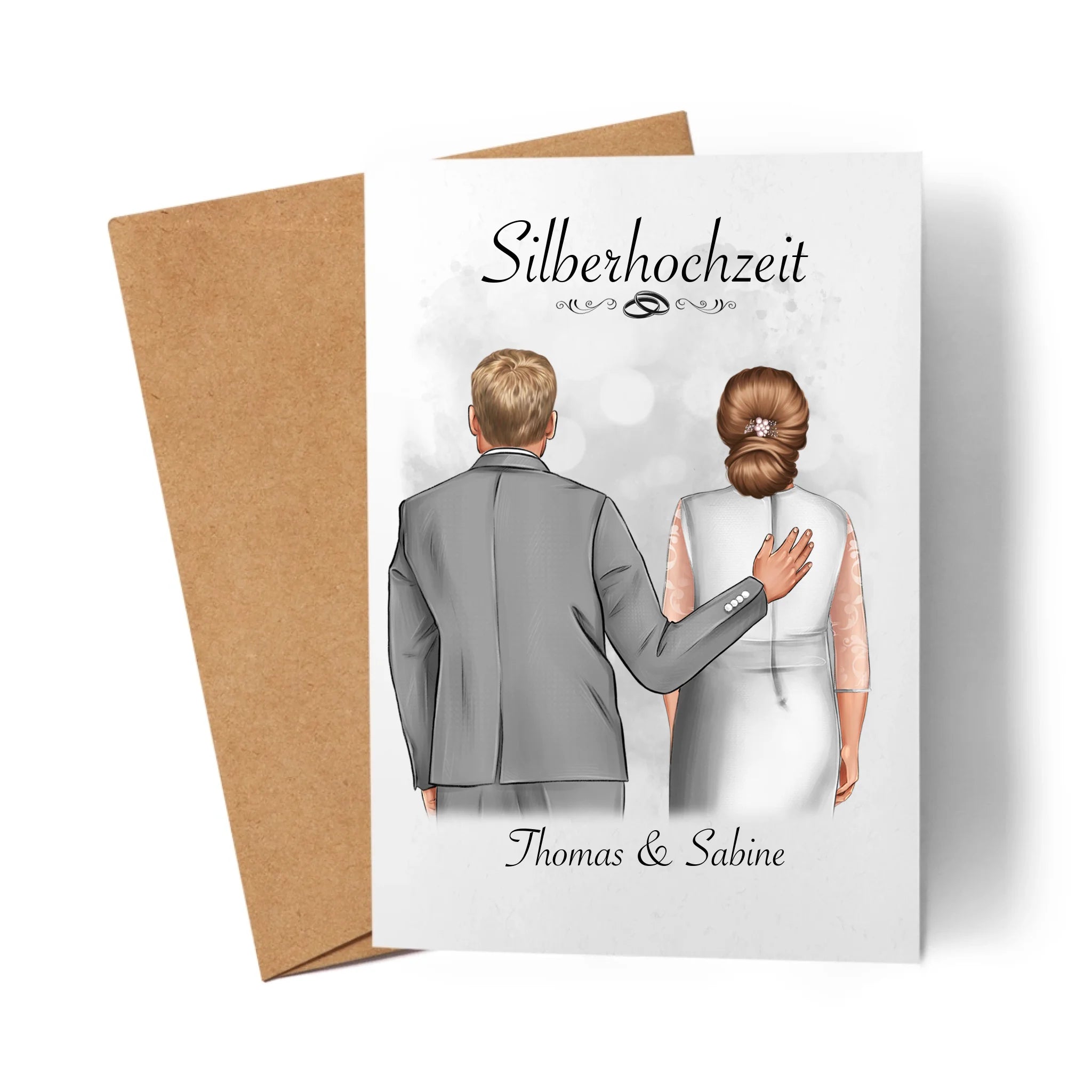 Karte Silberhochzeit Personalisiert Silberne Hochzeit Bild Geschenk Hochzeitstag 25. Hochzeitstag Jubiläum für Paare - Klappkarte mit Umschlag