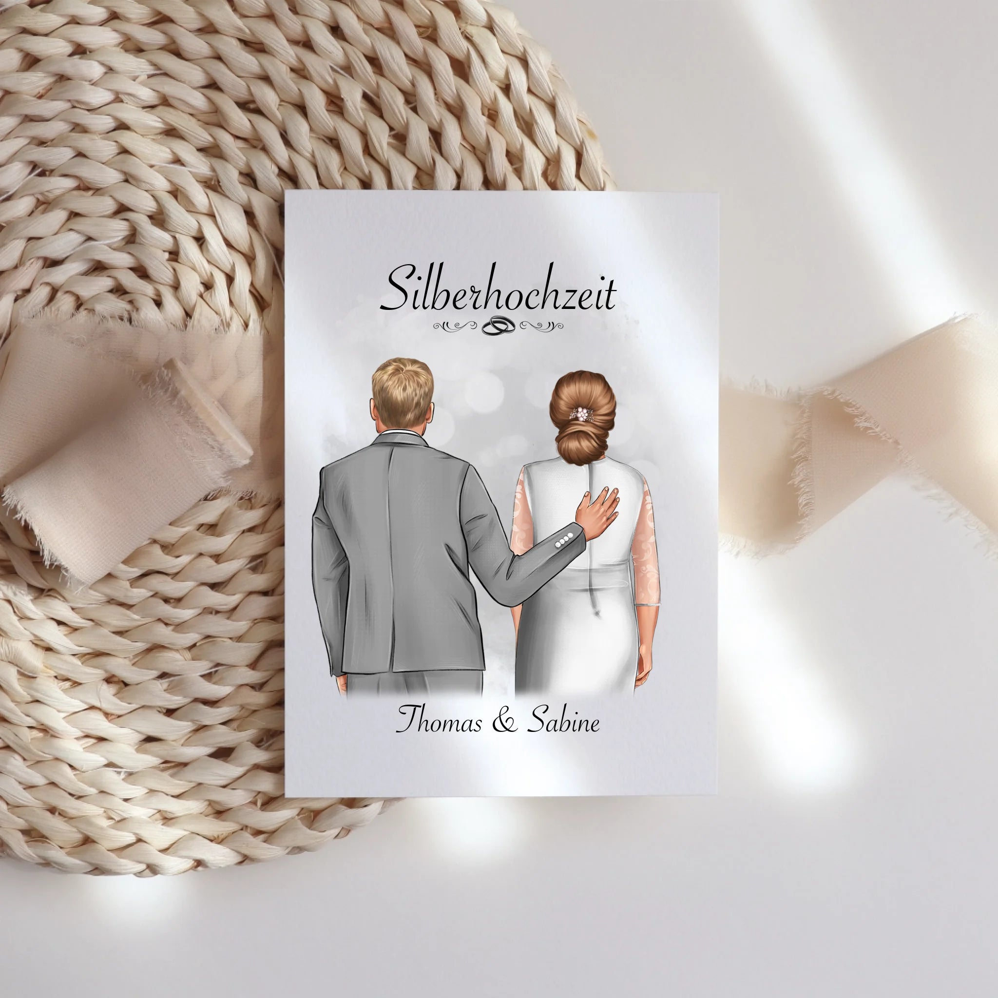 Karte Silberhochzeit Personalisiert Silberne Hochzeit Bild Geschenk Hochzeitstag 25. Hochzeitstag Jubiläum für Paare - Klappkarte mit Umschlag