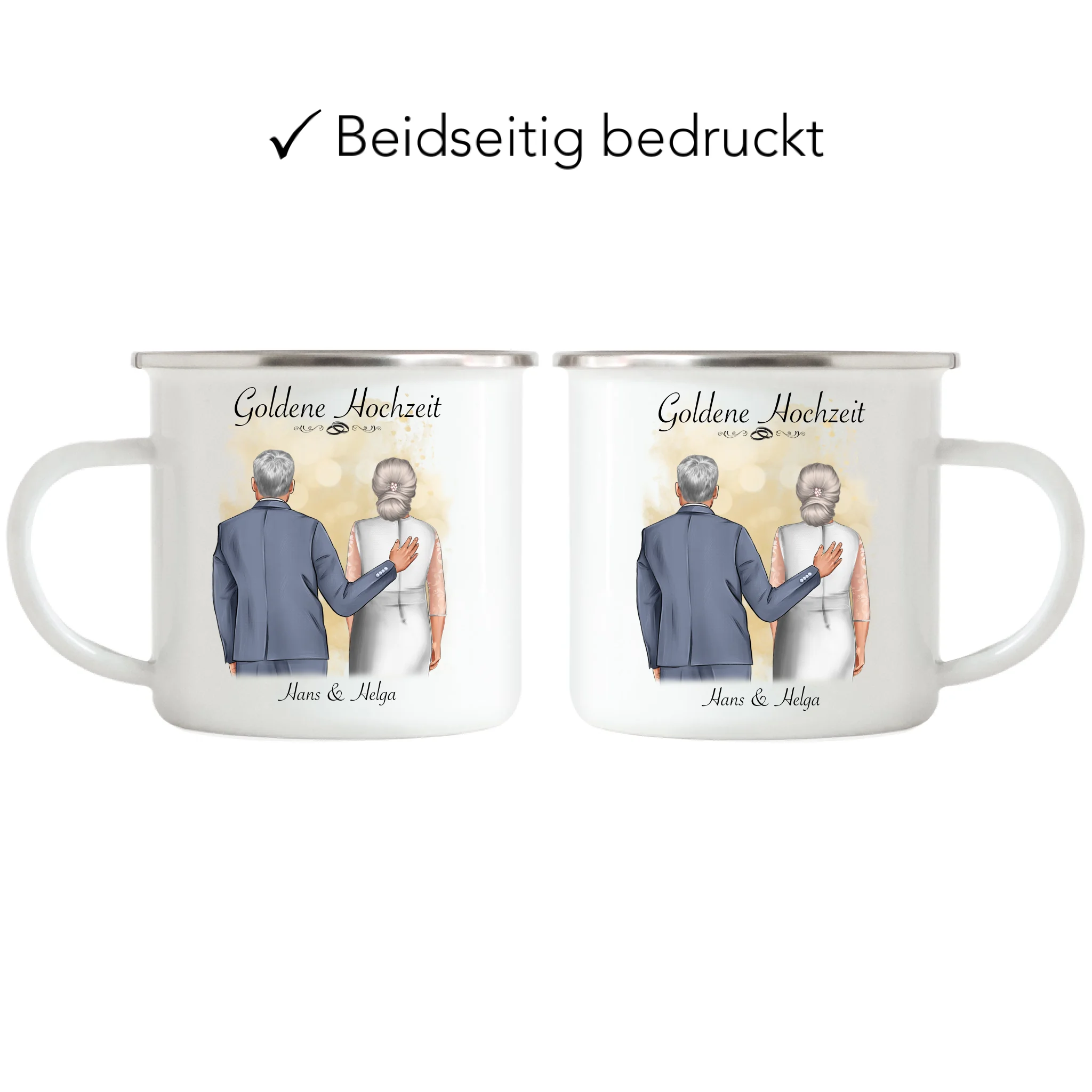 Tasse Goldene Hochzeit Personalisiert Goldhochzeit Bild Geschenk Hochzeitstag 50. Hochzeitstag Jubiläum für Paare - Emaille Tasse