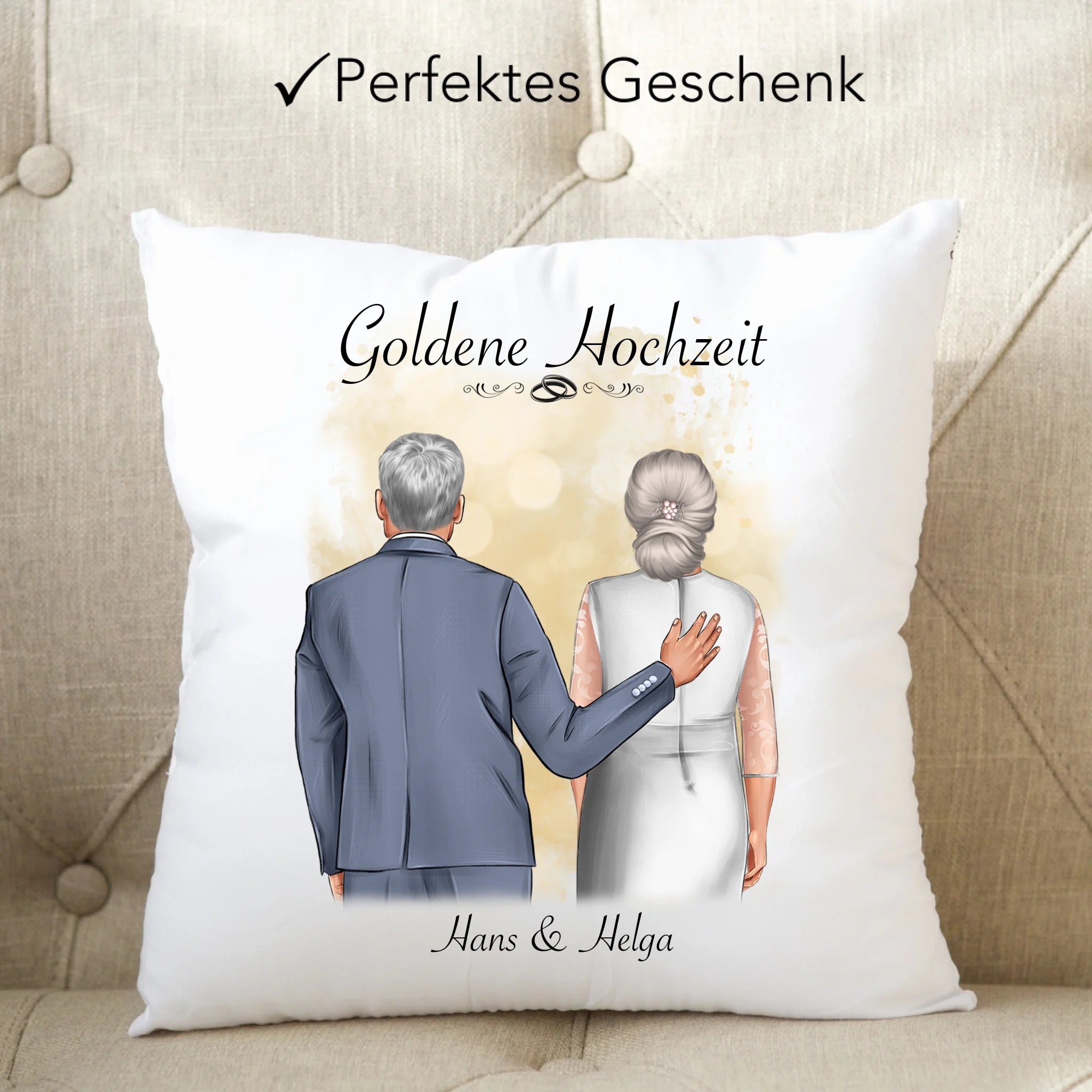 Kissen Goldene Hochzeit Personalisiert Goldhochzeit Bild Geschenk Hochzeitstag 50. Hochzeitstag Jubiläum für Paare - Kissen inkl. Füllung