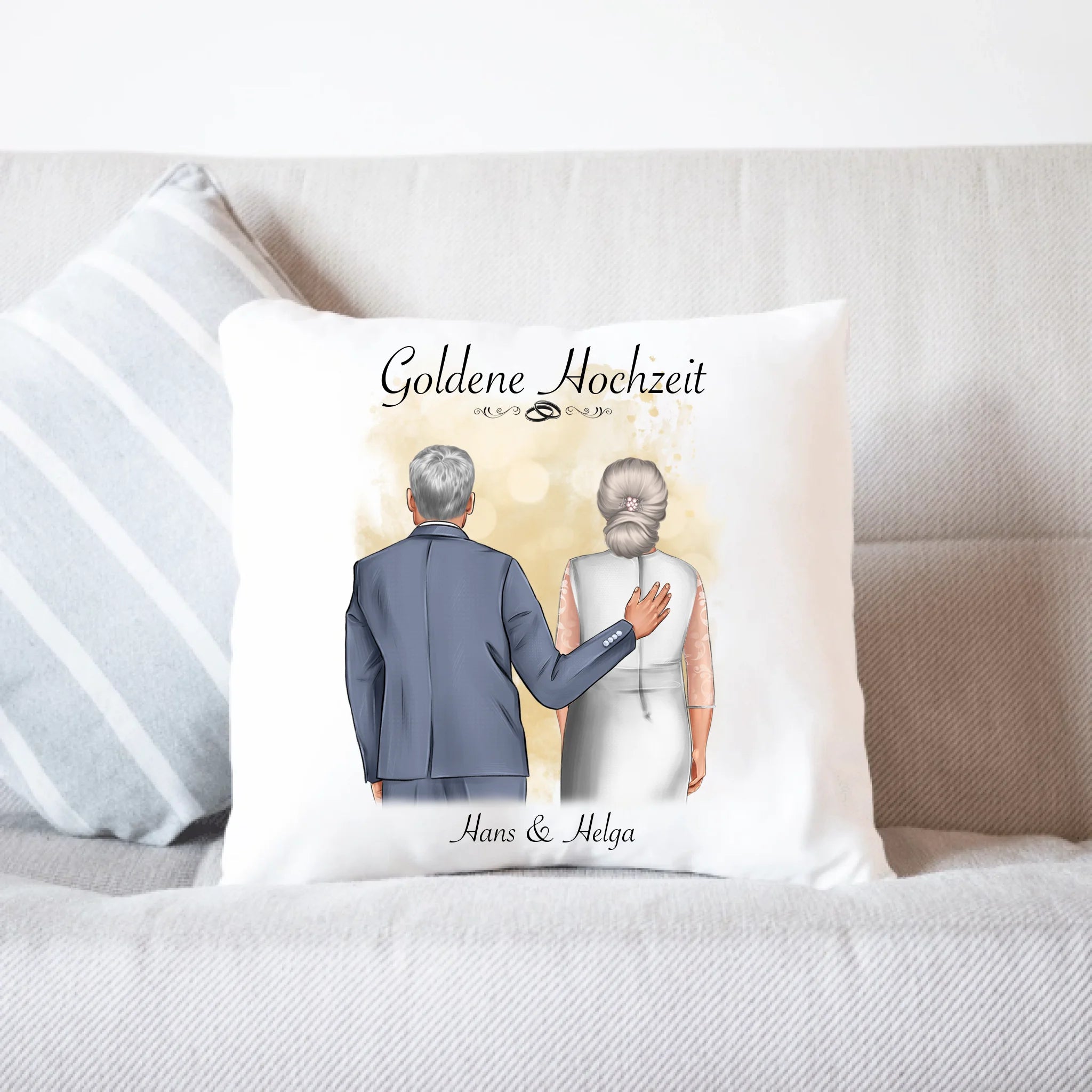 Kissen Goldene Hochzeit Personalisiert Goldhochzeit Bild Geschenk Hochzeitstag 50. Hochzeitstag Jubiläum für Paare - Kissen inkl. Füllung