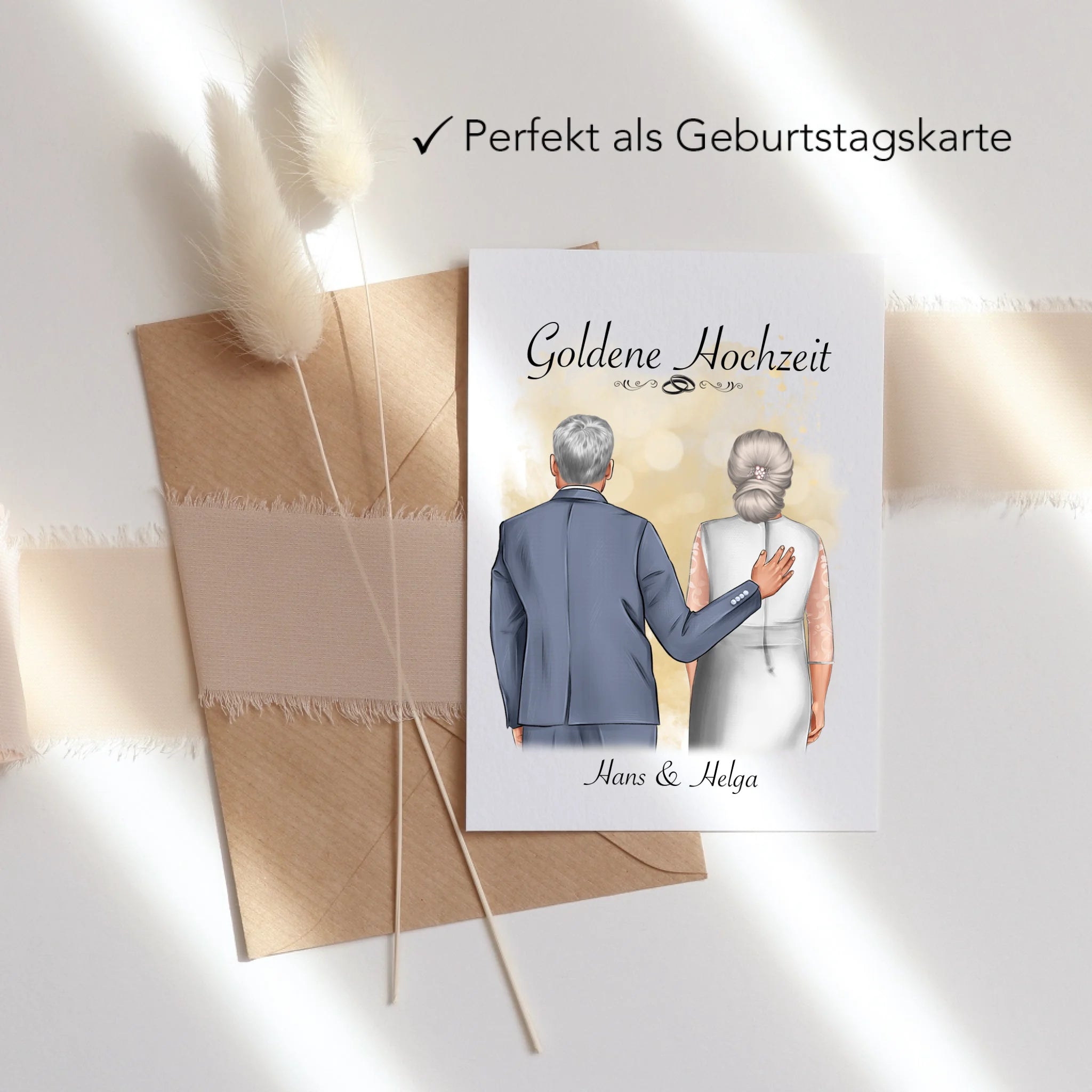 Karte Goldene Hochzeit Personalisiert Goldhochzeit Bild Geschenk Hochzeitstag 50. Hochzeitstag Jubiläum für Paare - Klappkarte mit Umschlag