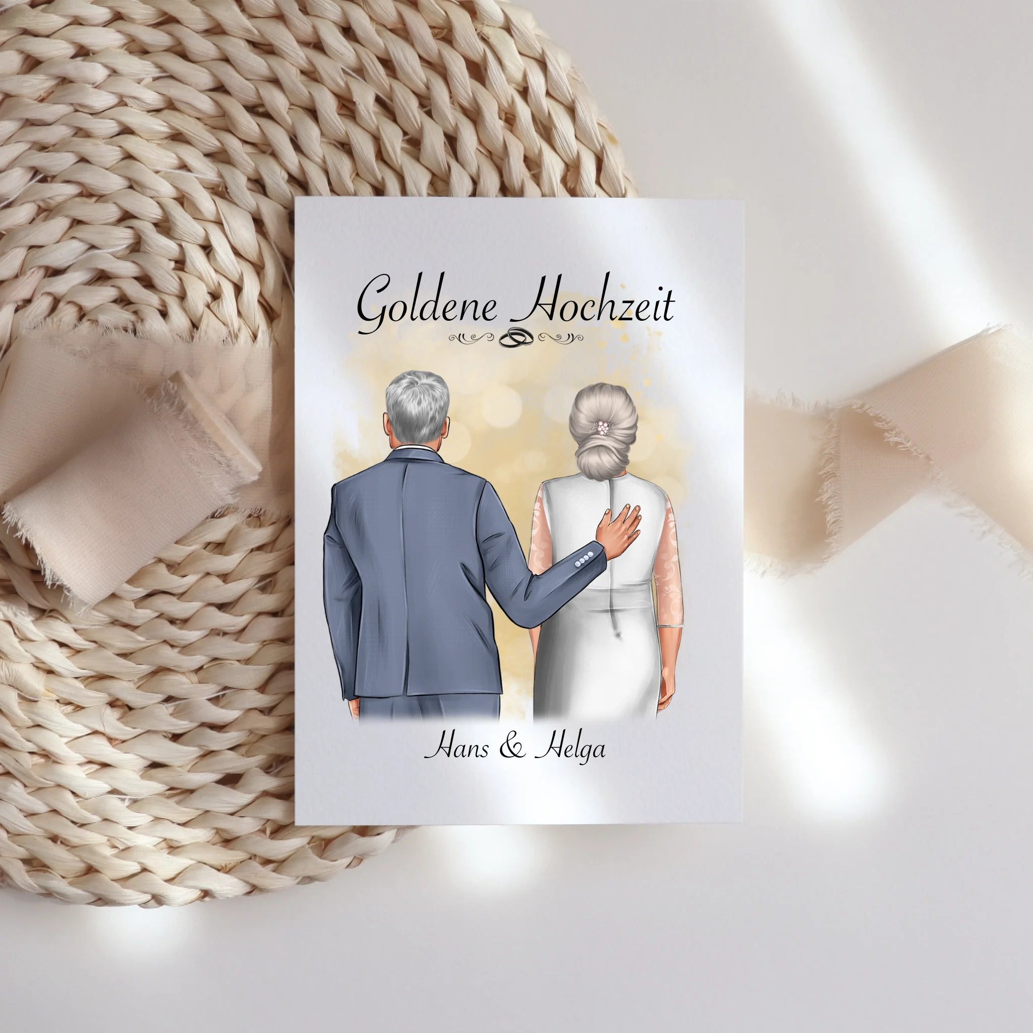 Karte Goldene Hochzeit Personalisiert Goldhochzeit Bild Geschenk Hochzeitstag 50. Hochzeitstag Jubiläum für Paare - Klappkarte mit Umschlag