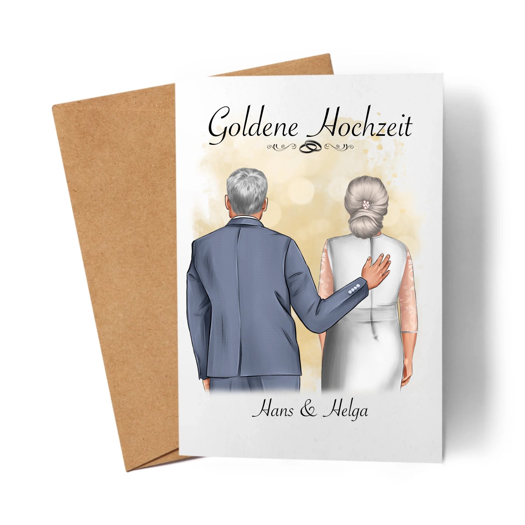 Karte Goldene Hochzeit Personalisiert Goldhochzeit Bild Geschenk Hochzeitstag 50. Hochzeitstag Jubiläum für Paare - Klappkarte mit Umschlag