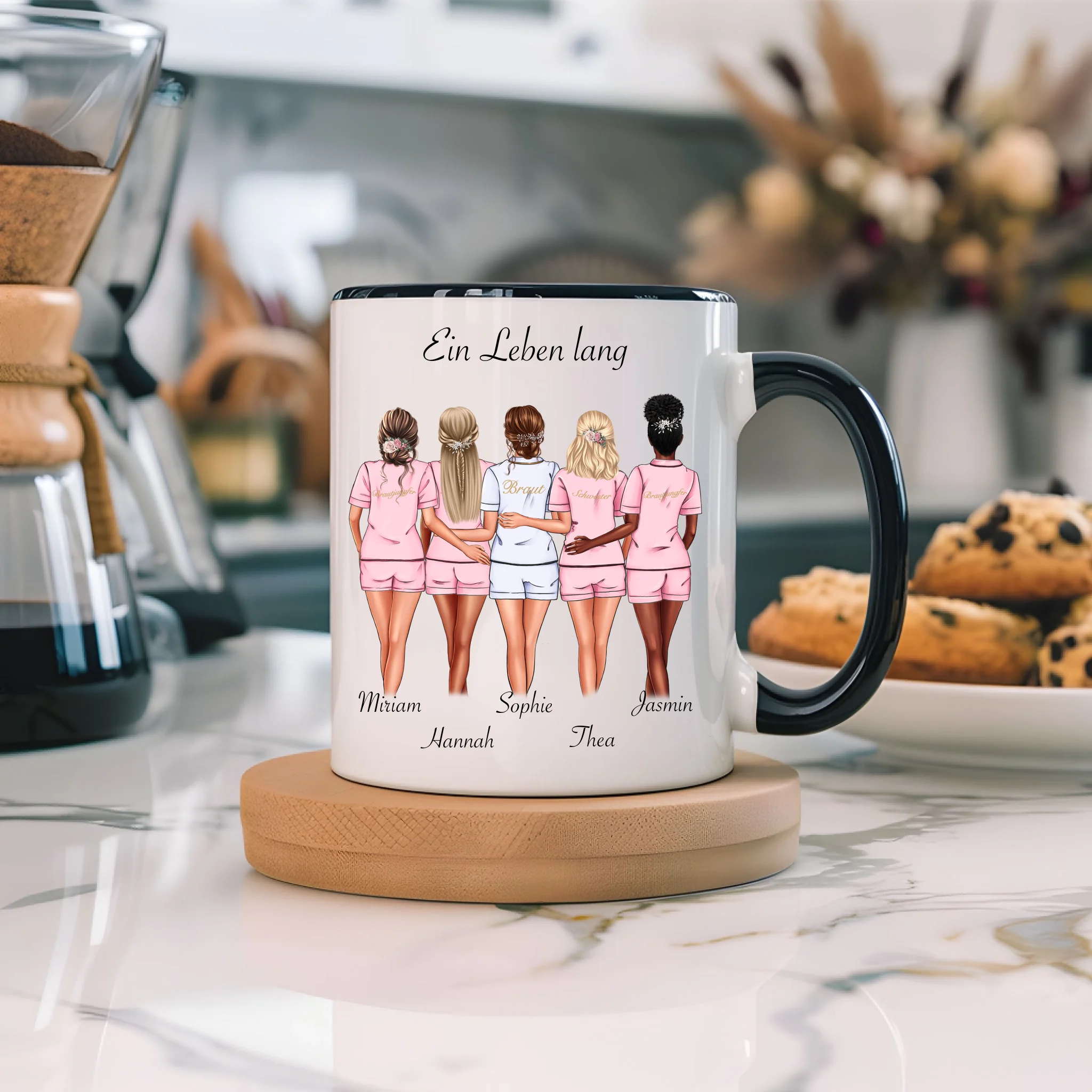 Tasse Brautjungfer Personalisiert Name Braut & 4 Trauzeuginnen, Frage & Danke-Geschenk für Freundinnen Brautjungfern & Brautparty