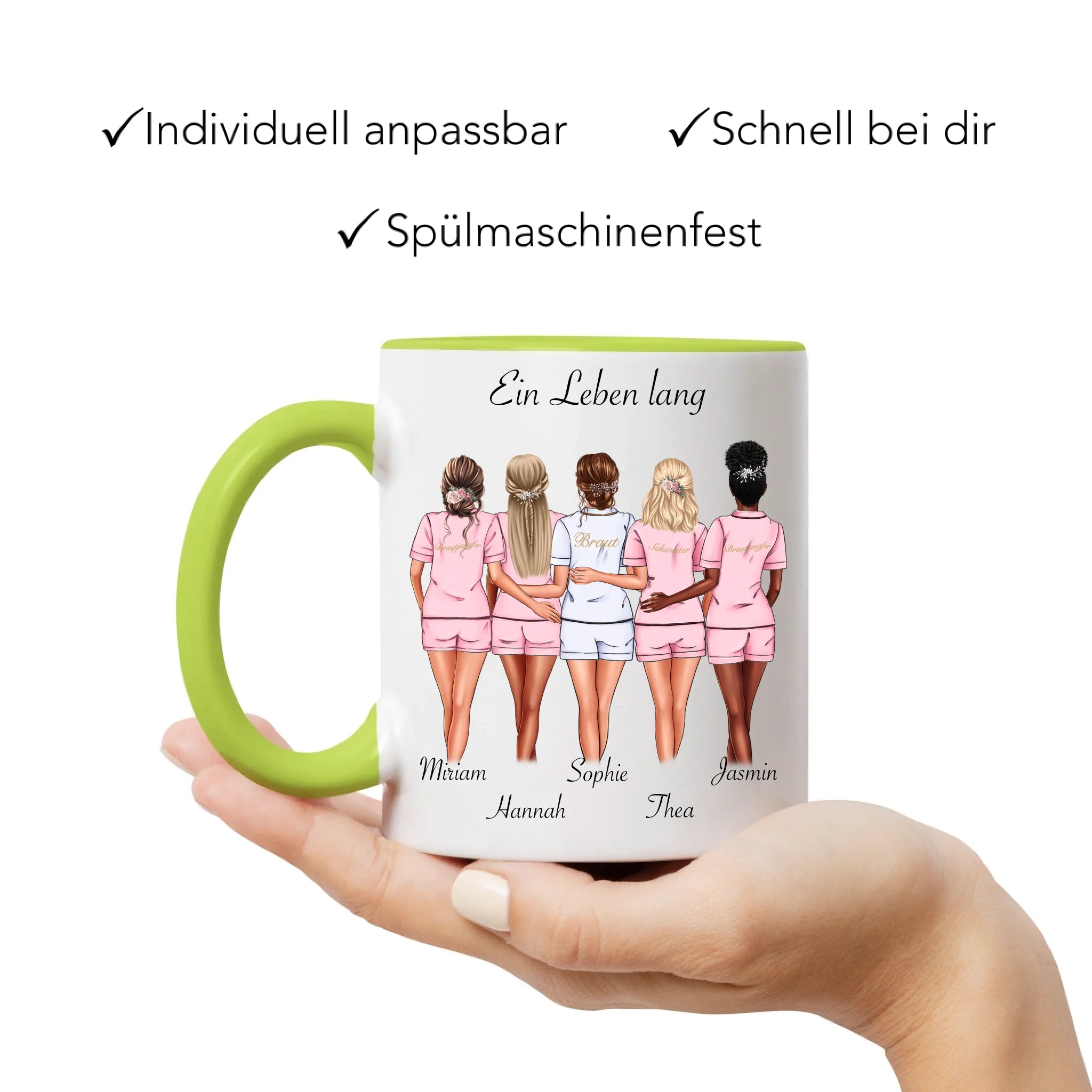Tasse Brautjungfer Personalisiert Name Braut & 4 Trauzeuginnen, Frage & Danke-Geschenk für Freundinnen Brautjungfern & Brautparty