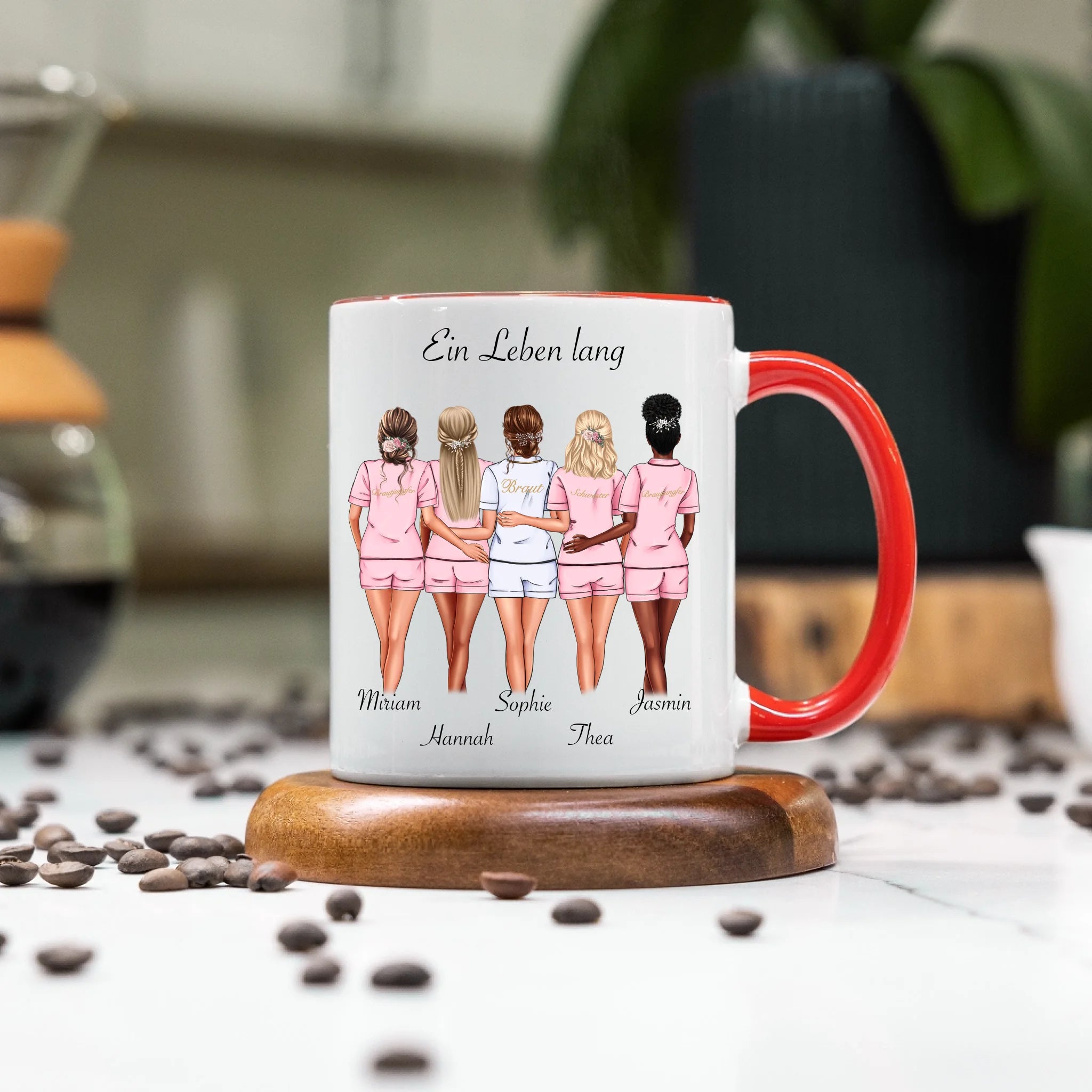 Tasse Brautjungfer Personalisiert Name Braut & 4 Trauzeuginnen, Frage & Danke-Geschenk für Freundinnen Brautjungfern & Brautparty