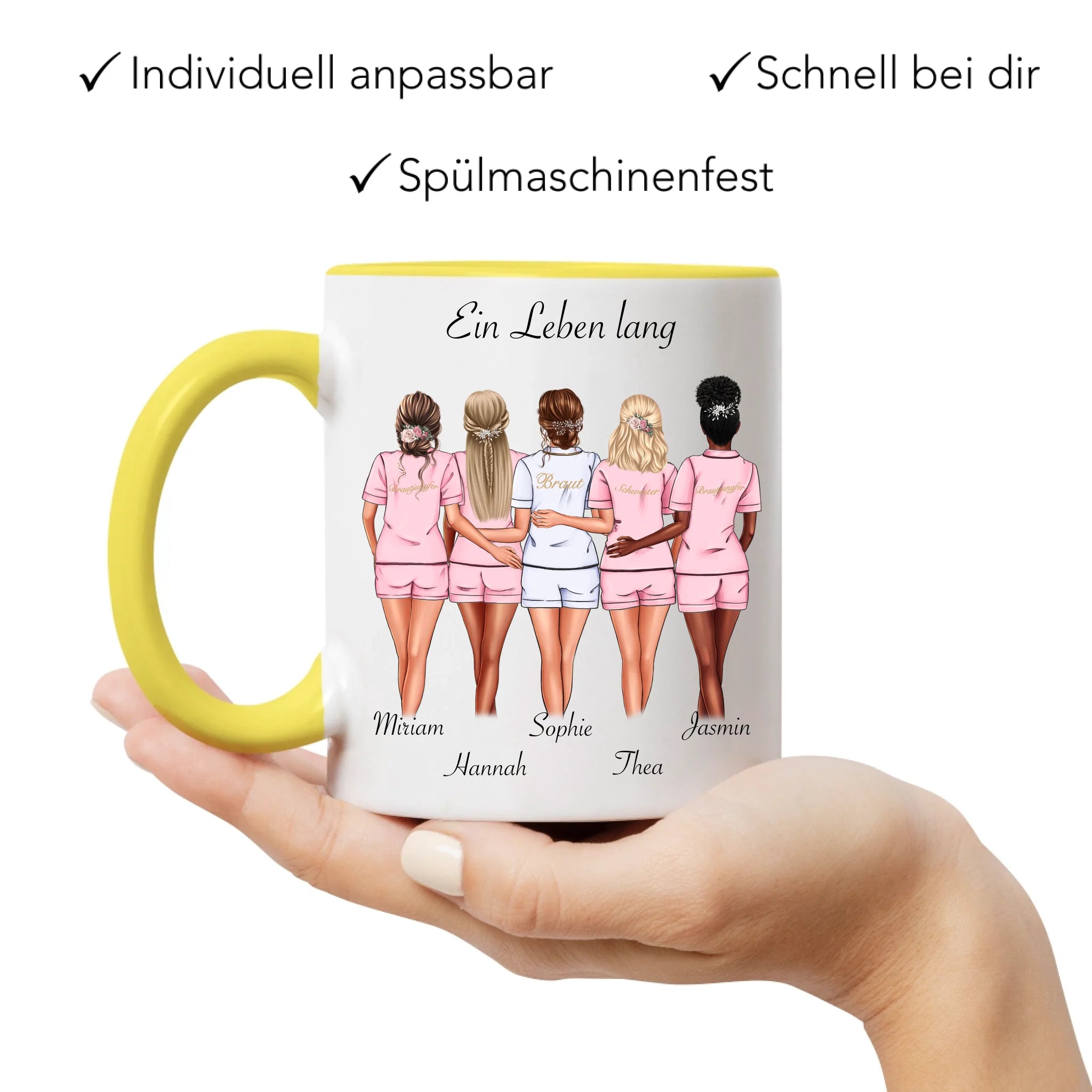 Tasse Brautjungfer Personalisiert Name Braut & 4 Trauzeuginnen, Frage & Danke-Geschenk für Freundinnen Brautjungfern & Brautparty