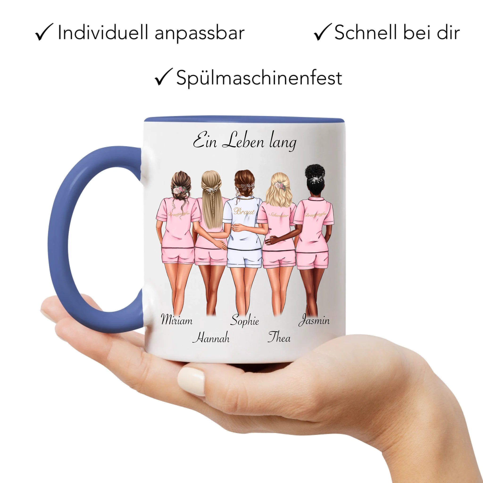 Tasse Brautjungfer Personalisiert Name Braut & 4 Trauzeuginnen, Frage & Danke-Geschenk für Freundinnen Brautjungfern & Brautparty