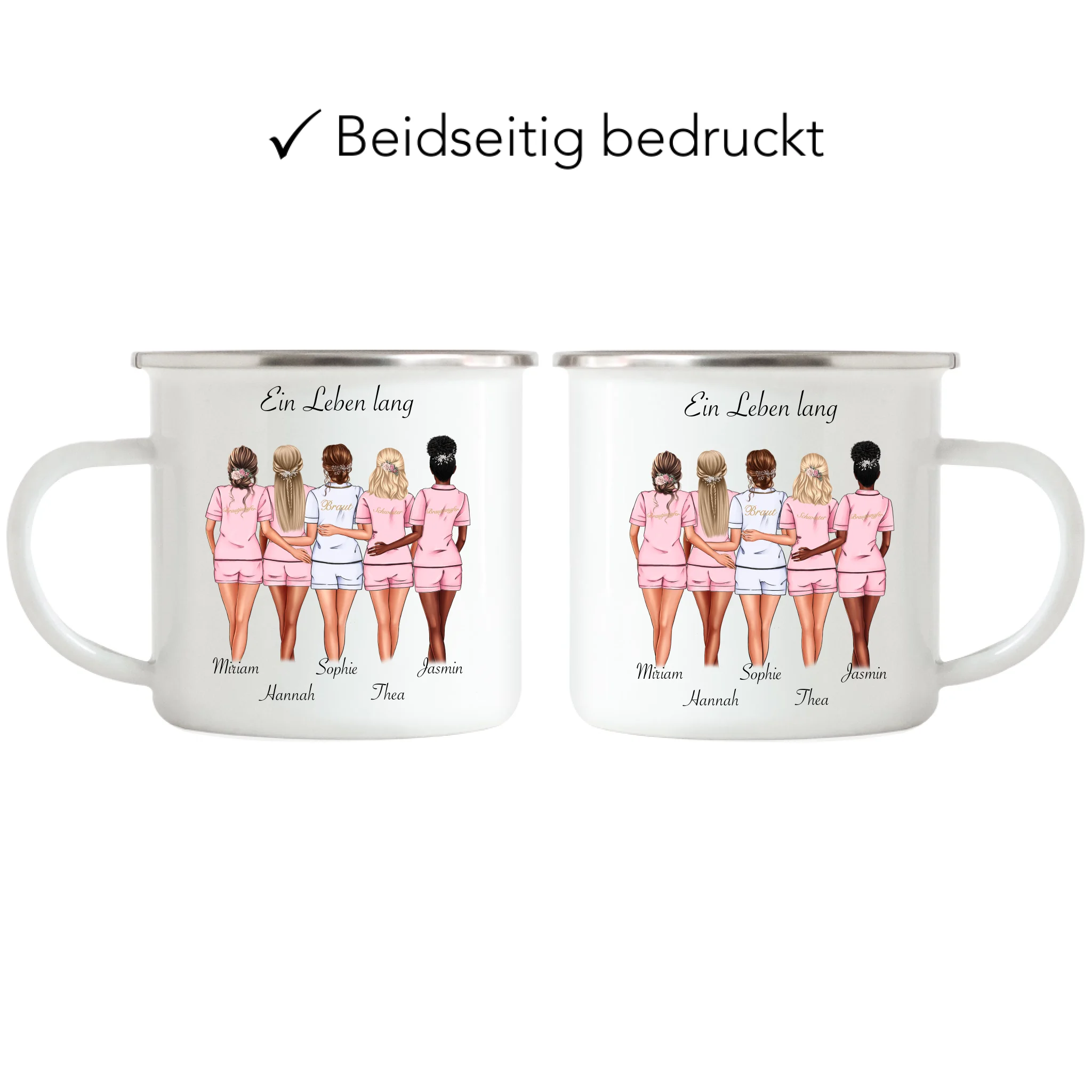 Tasse Brautjungfer Personalisiert Name Braut & 4 Trauzeuginnen, Frage & Danke-Geschenk für Freundinnen Brautjungfern & Brautparty - Emaille Tasse