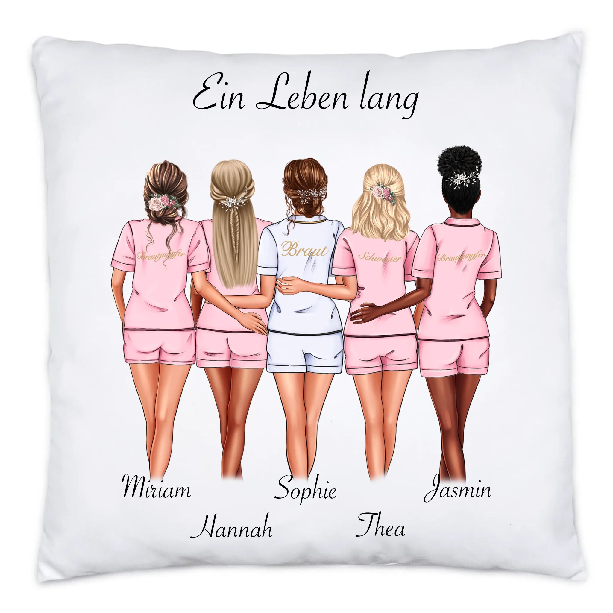 Kissen Brautjungfer Personalisiert Name Braut & 4 Trauzeuginnen, Frage & Danke-Geschenk für Freundinnen Brautjungfern & Brautparty - Kissen inkl. Füllung