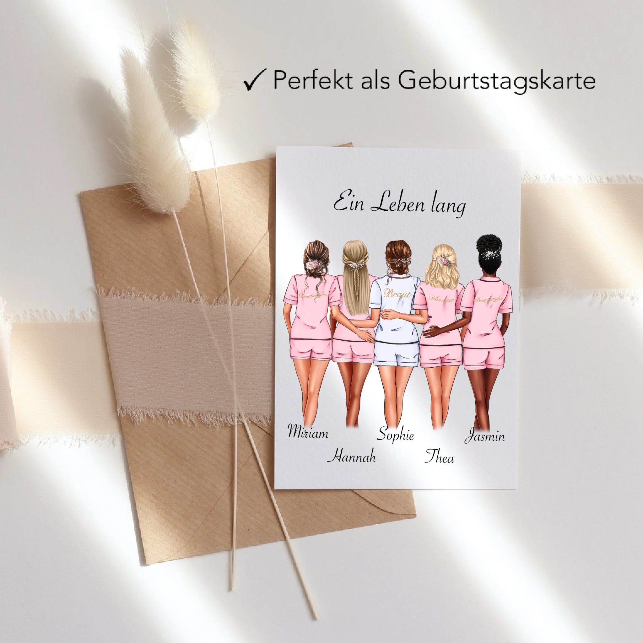 Karte Brautjungfer Personalisiert Name Braut & 4 Trauzeuginnen, Frage & Danke-Geschenk für Freundinnen Brautjungfern & Brautparty - Klappkarte mit Umschlag