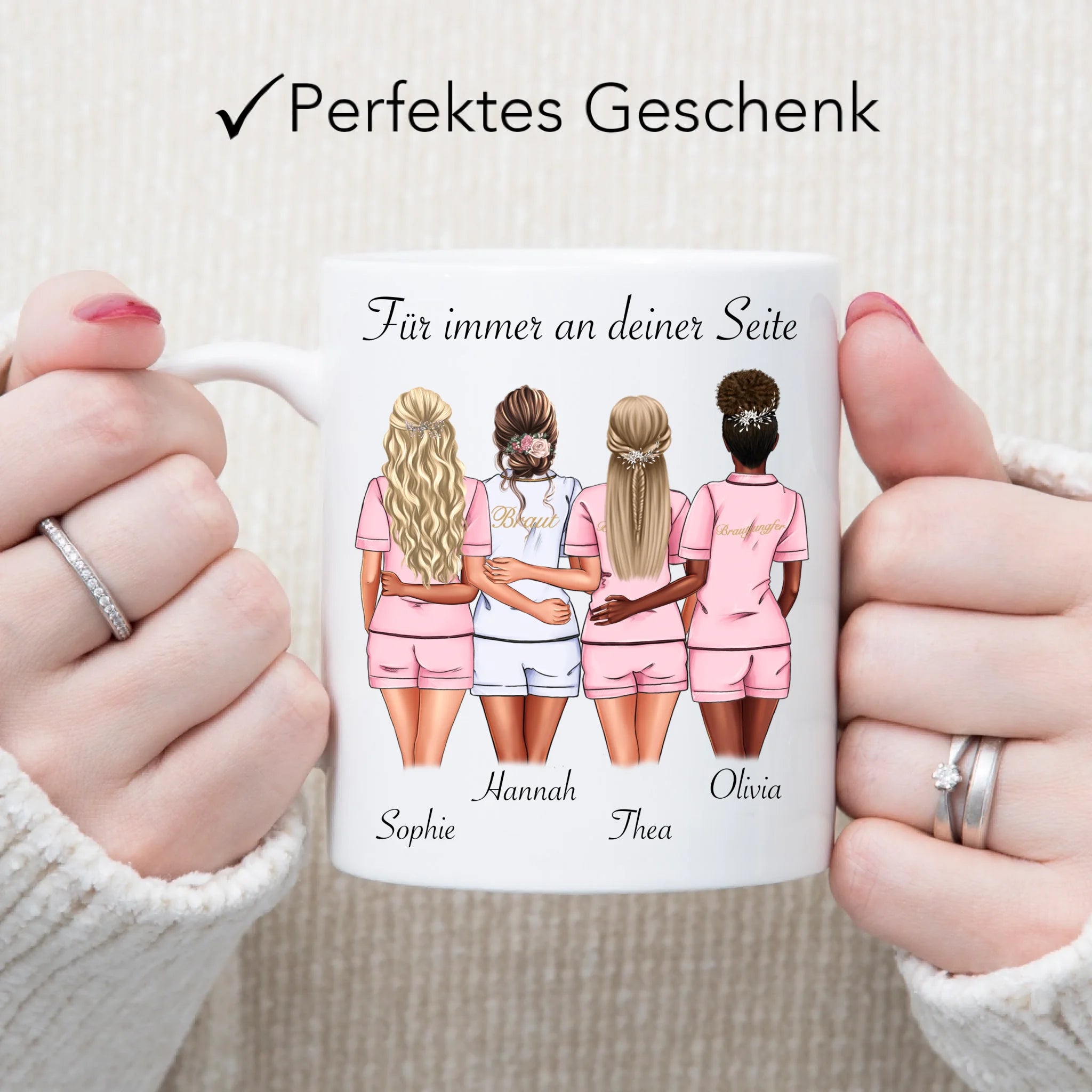 Tasse Brautjungfer Personalisiert Name Braut & 3 Trauzeuginnen, Frage & Danke-Geschenk für Freundinnen Brautjungfern & Brautparty
