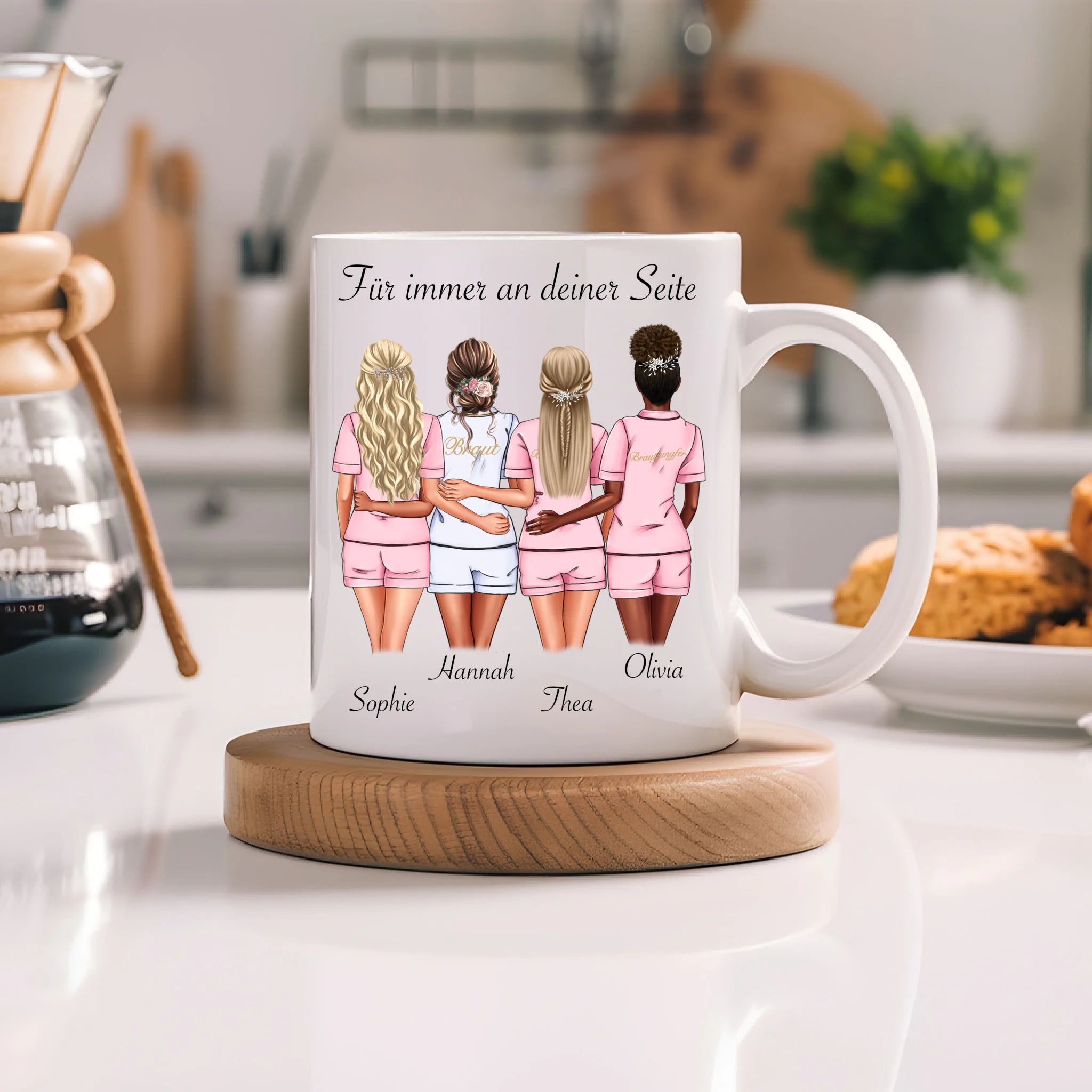 Tasse Brautjungfer Personalisiert Name Braut & 3 Trauzeuginnen, Frage & Danke-Geschenk für Freundinnen Brautjungfern & Brautparty