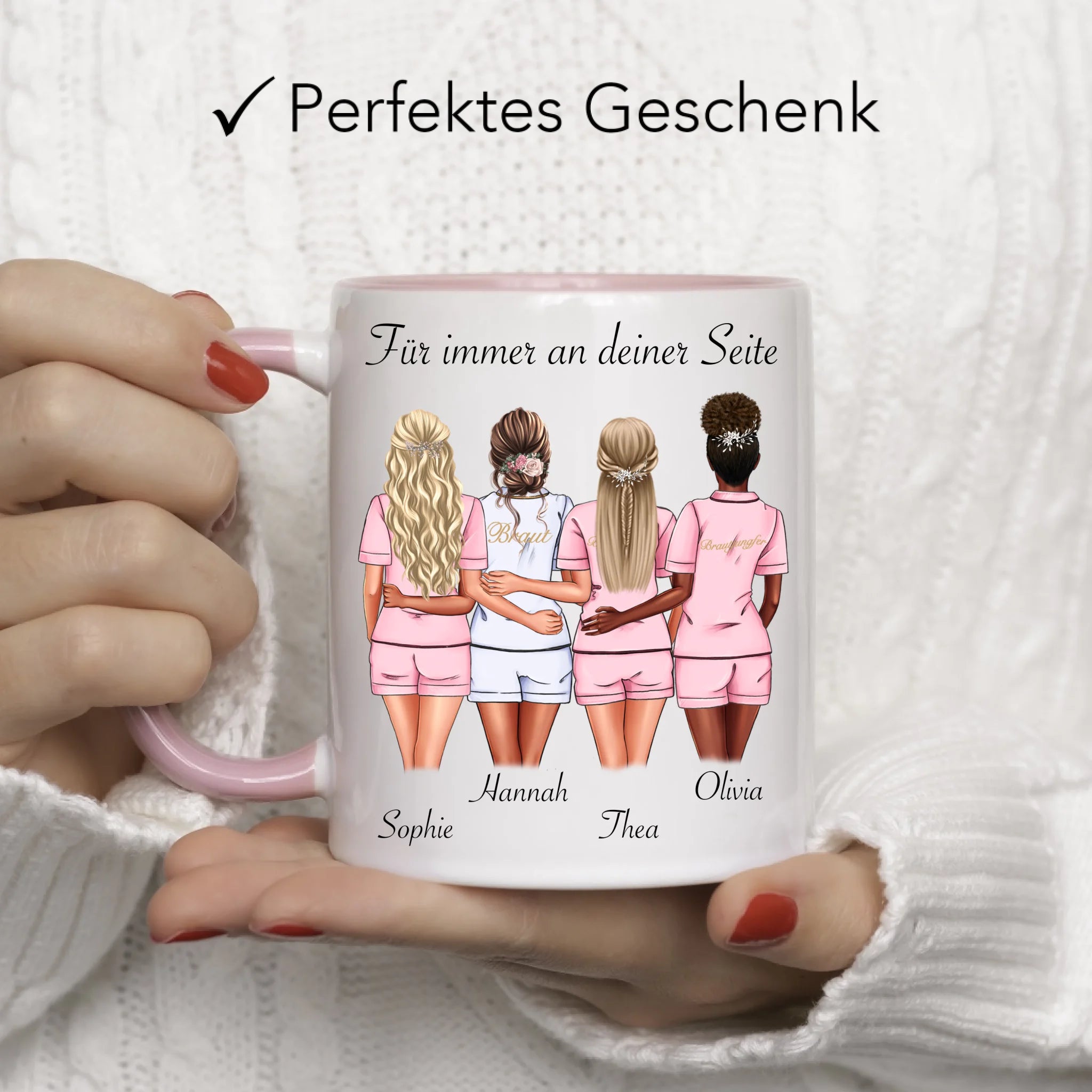 Tasse Brautjungfer Personalisiert Name Braut & 3 Trauzeuginnen, Frage & Danke-Geschenk für Freundinnen Brautjungfern & Brautparty