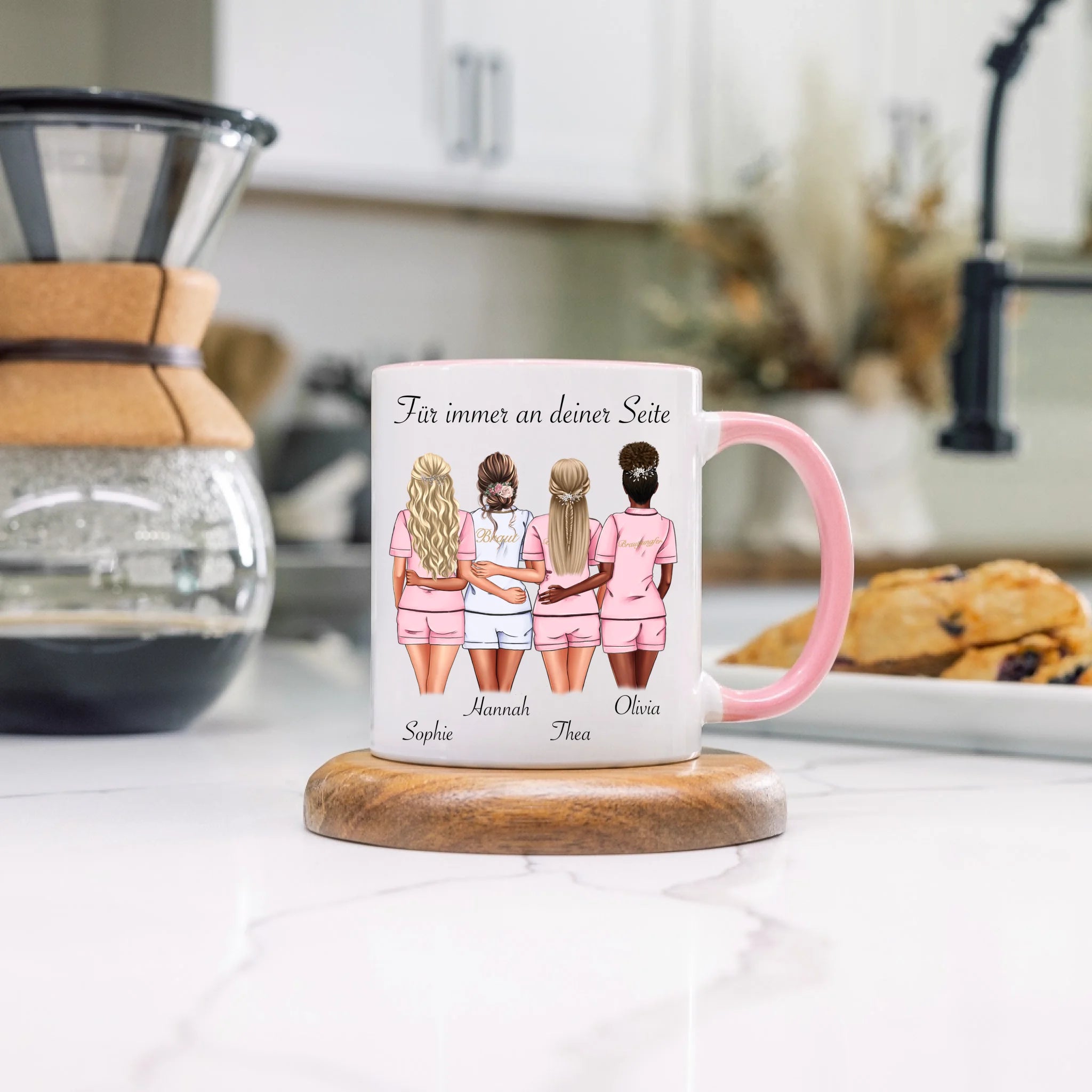 Tasse Brautjungfer Personalisiert Name Braut & 3 Trauzeuginnen, Frage & Danke-Geschenk für Freundinnen Brautjungfern & Brautparty