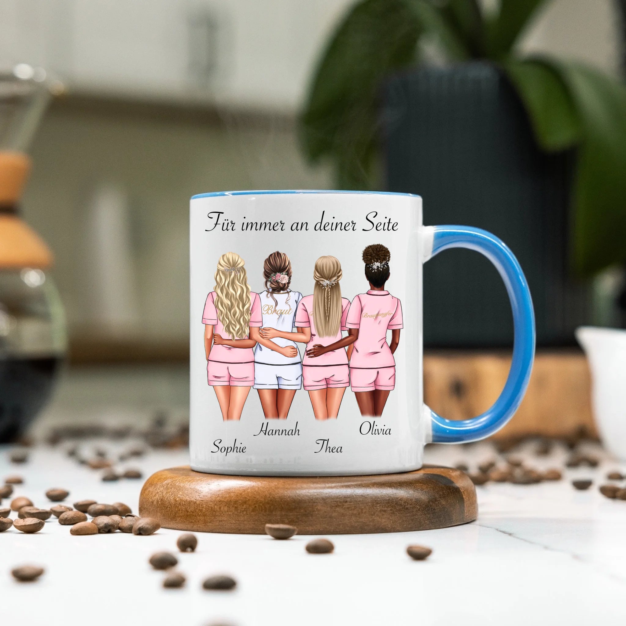 Tasse Brautjungfer Personalisiert Name Braut & 3 Trauzeuginnen, Frage & Danke-Geschenk für Freundinnen Brautjungfern & Brautparty