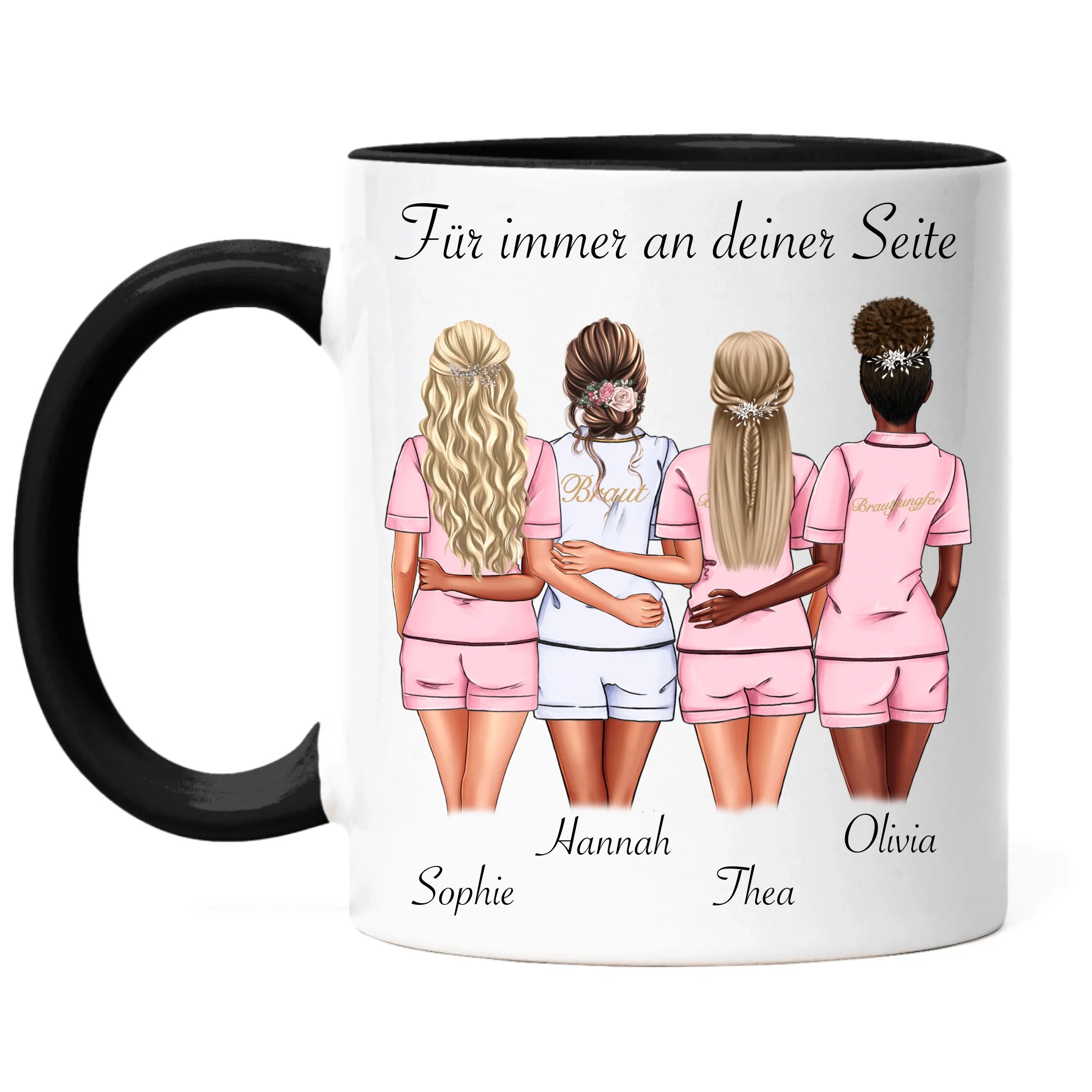 Tasse Brautjungfer Personalisiert Name Braut & 3 Trauzeuginnen, Frage & Danke-Geschenk für Freundinnen Brautjungfern & Brautparty