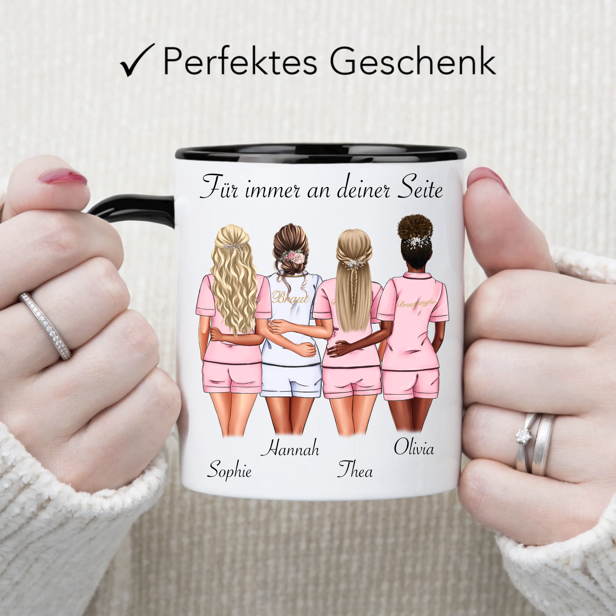 Tasse Brautjungfer Personalisiert Name Braut & 3 Trauzeuginnen, Frage & Danke-Geschenk für Freundinnen Brautjungfern & Brautparty