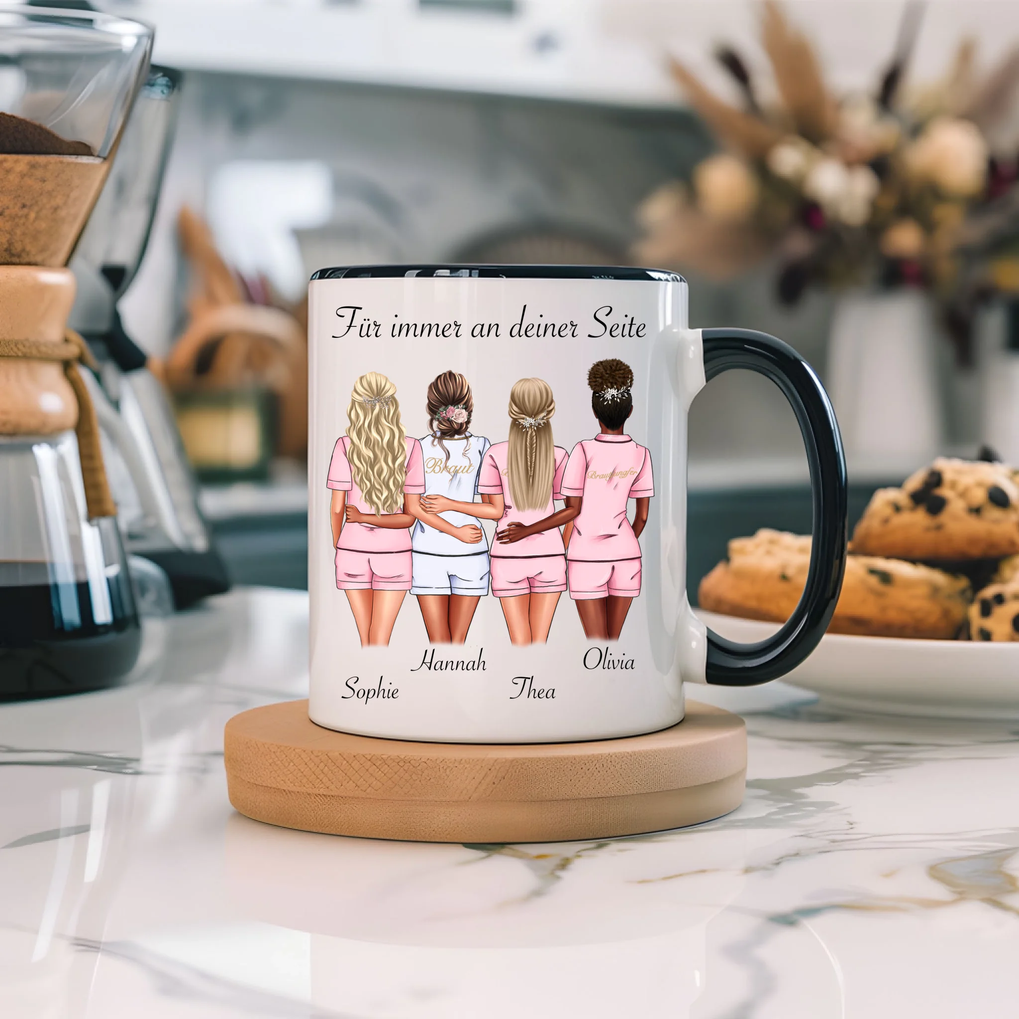 Tasse Brautjungfer Personalisiert Name Braut & 3 Trauzeuginnen, Frage & Danke-Geschenk für Freundinnen Brautjungfern & Brautparty